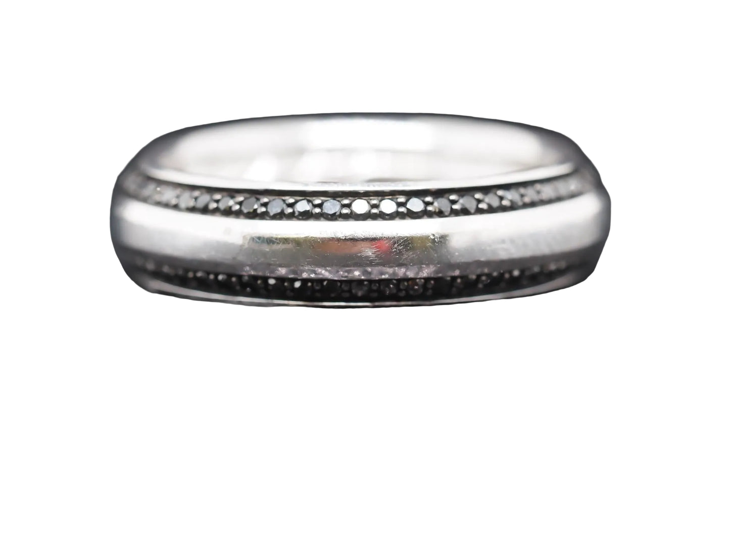 18K White Gold David Yurman Black Diamond Beveled Band Ring Size 11.5 - VHK#847