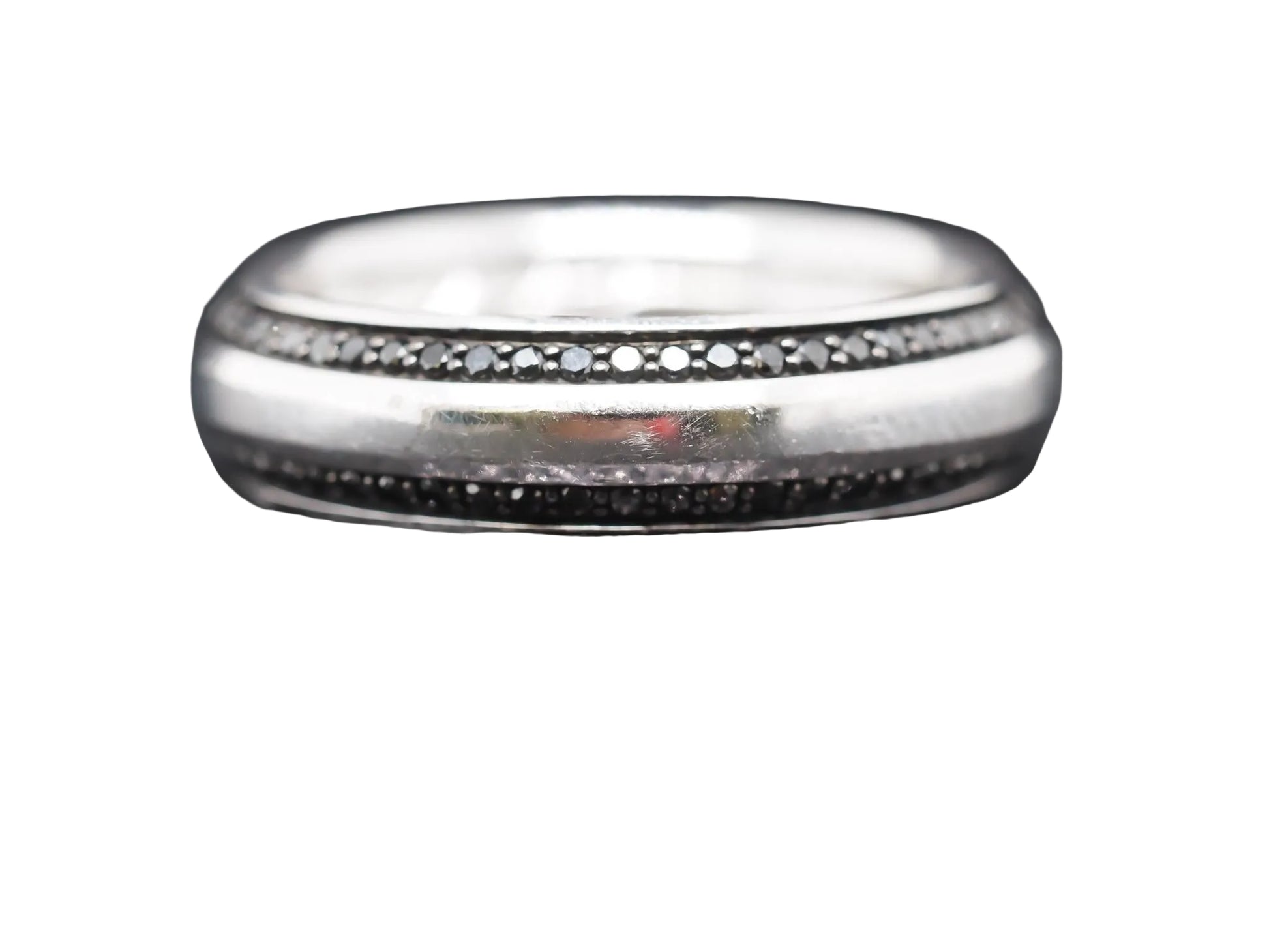18K White Gold David Yurman Black Diamond Beveled Band Ring Size 11.5 - VHK#847