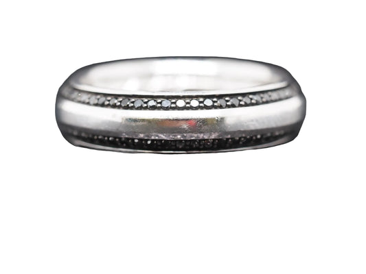 18K White Gold David Yurman Black Diamond Beveled Band Ring Size 11.5 - VHK#847