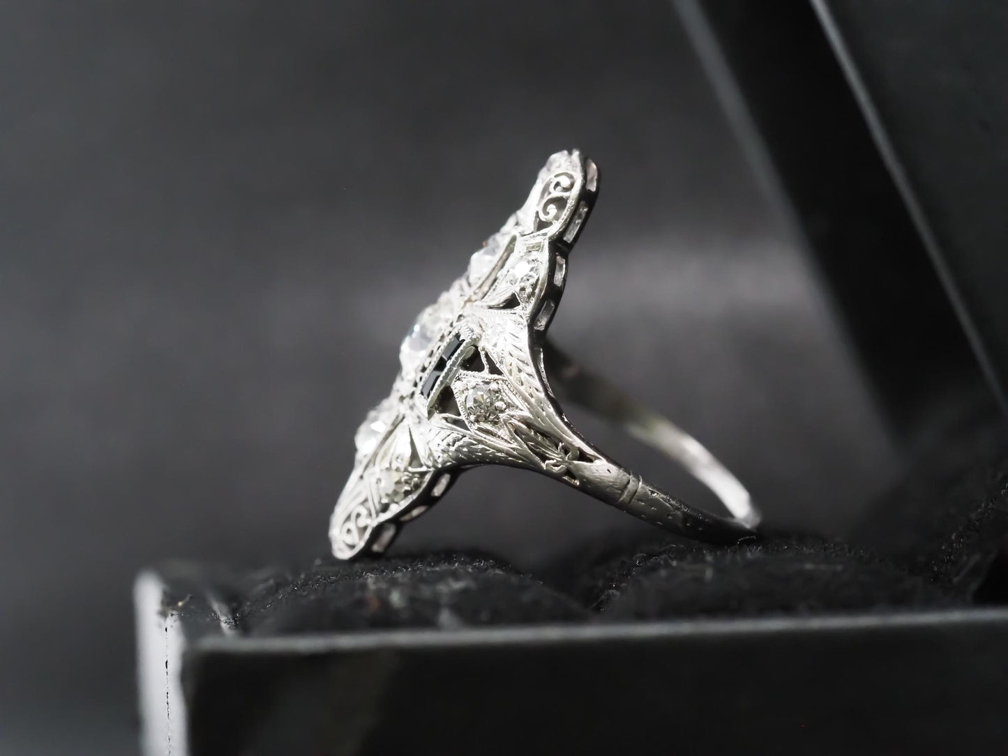 Circa 1920s Pltainum Old European Diamond and Onyx Ring - VHK#855