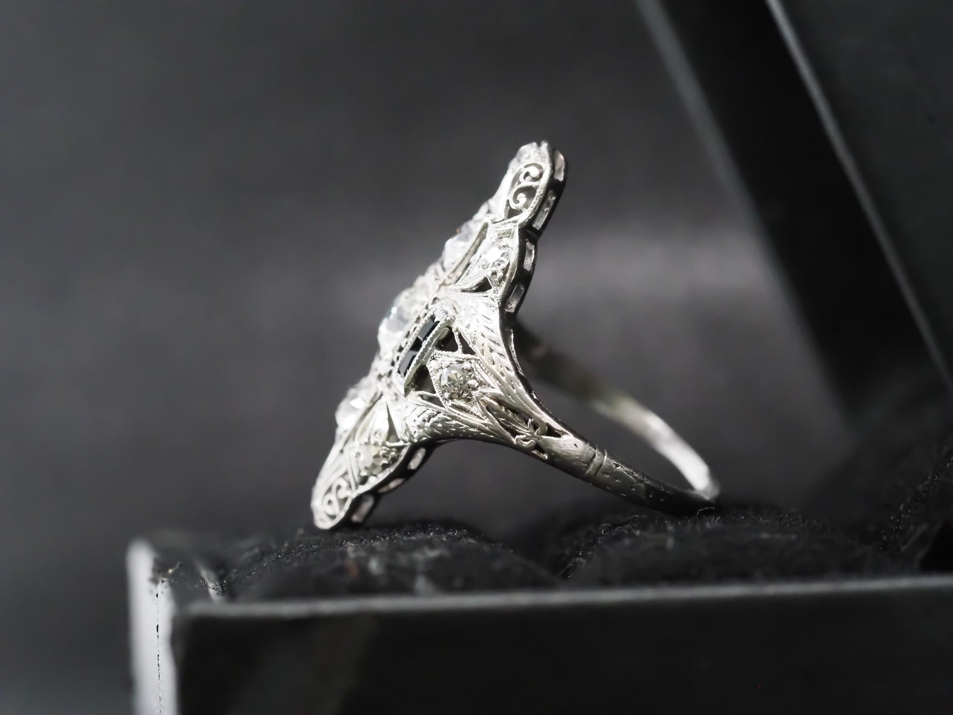 Circa 1920s Pltainum Old European Diamond and Onyx Ring - VHK#855