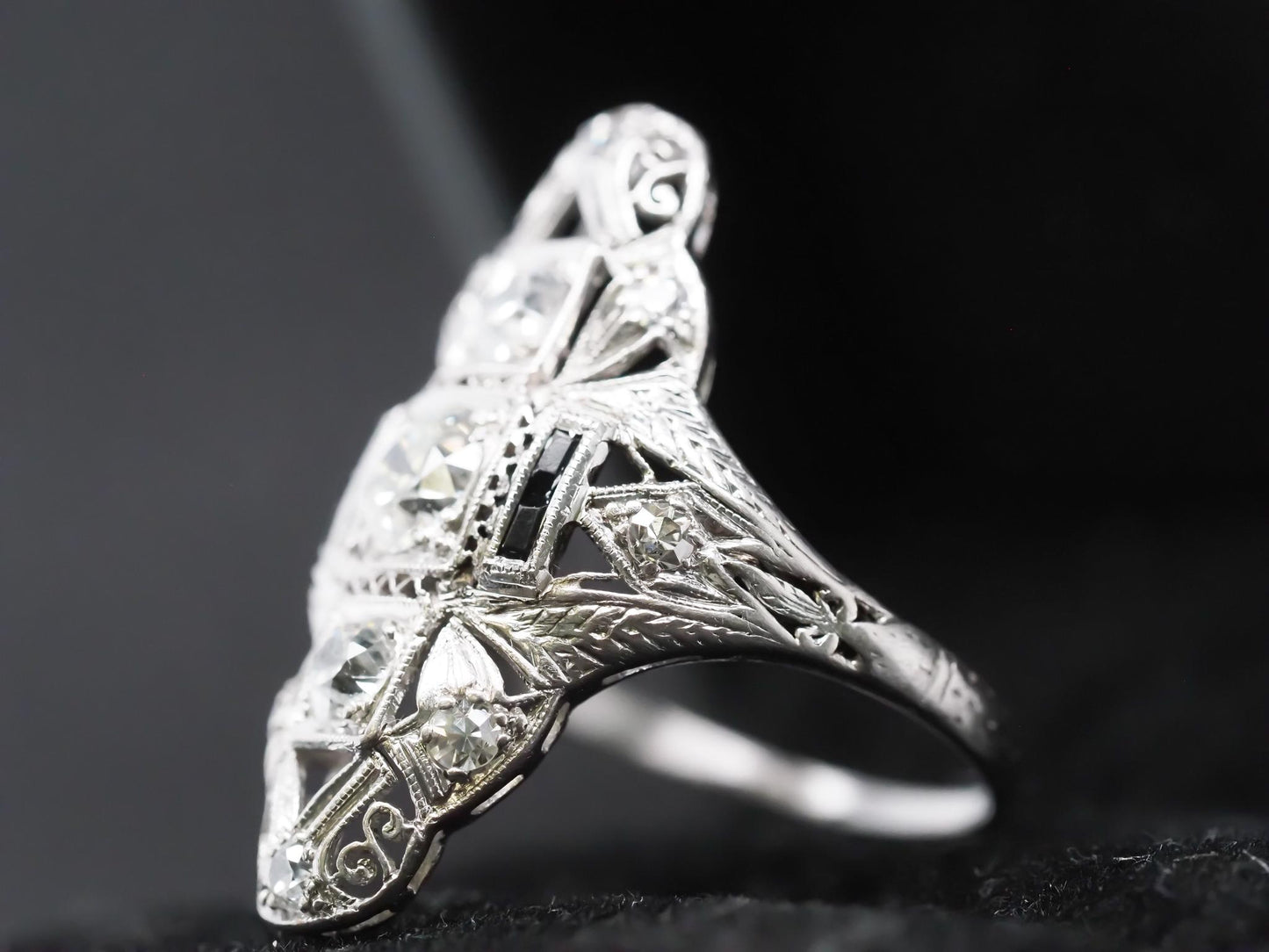 Circa 1920s Pltainum Old European Diamond and Onyx Ring - VHK#855