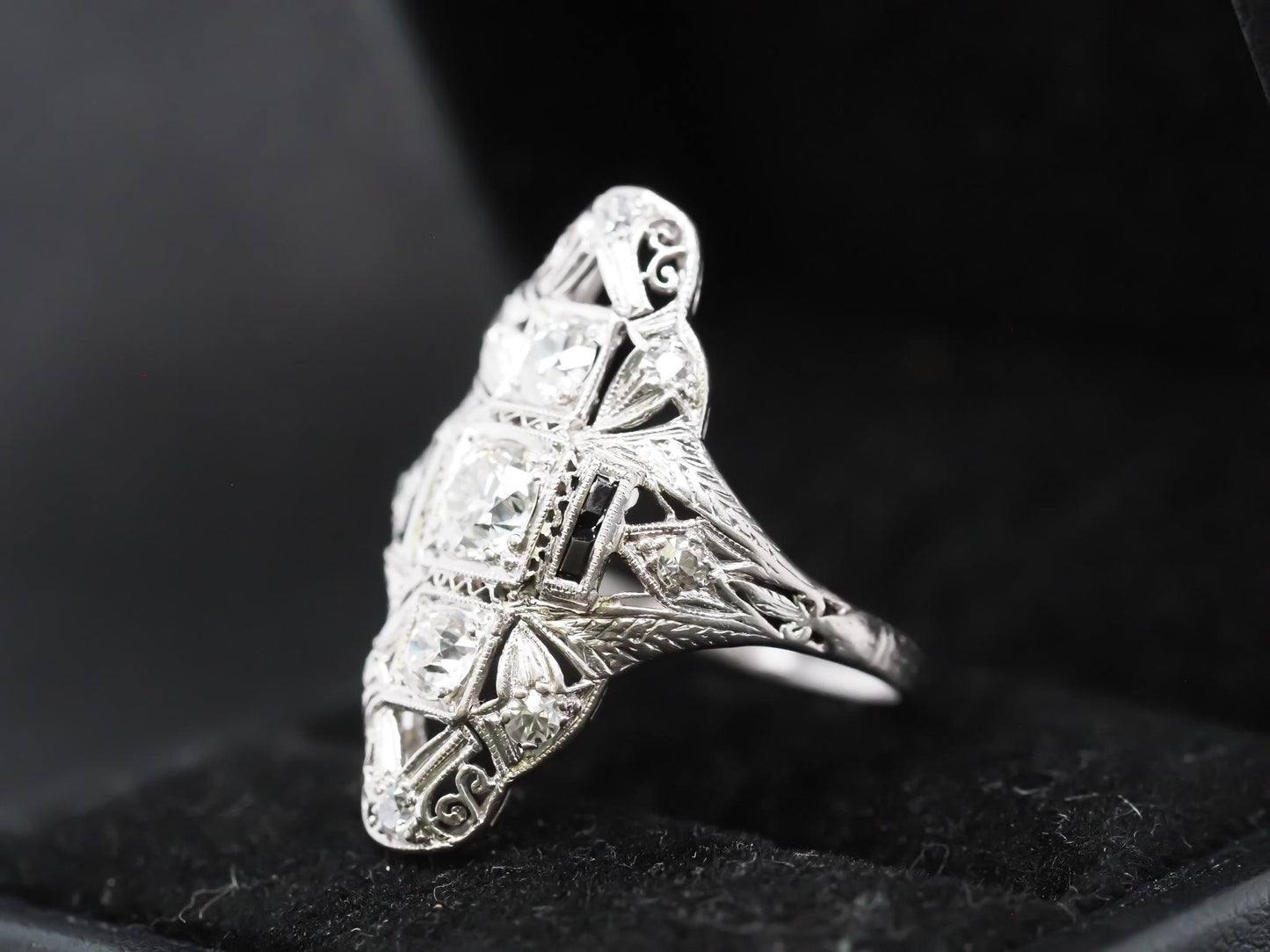 Circa 1920s Pltainum Old European Diamond and Onyx Ring - VHK#855