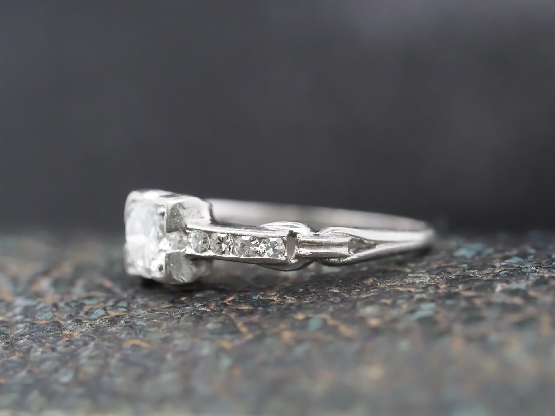 Circa 1940s Platinum Art Deco Diamond Engagement Ring - VHK#856