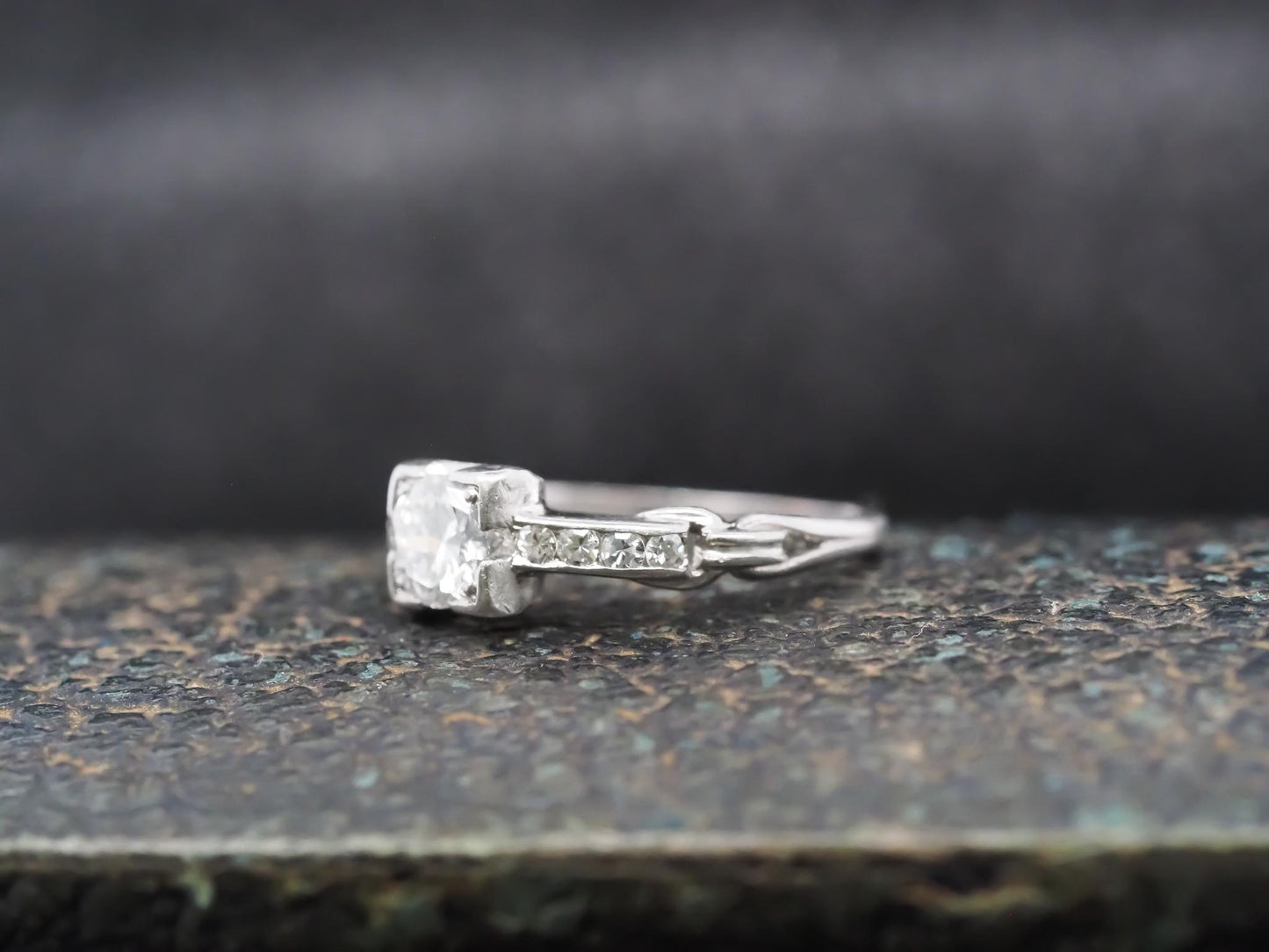 Circa 1940s Platinum Art Deco Diamond Engagement Ring - VHK#856