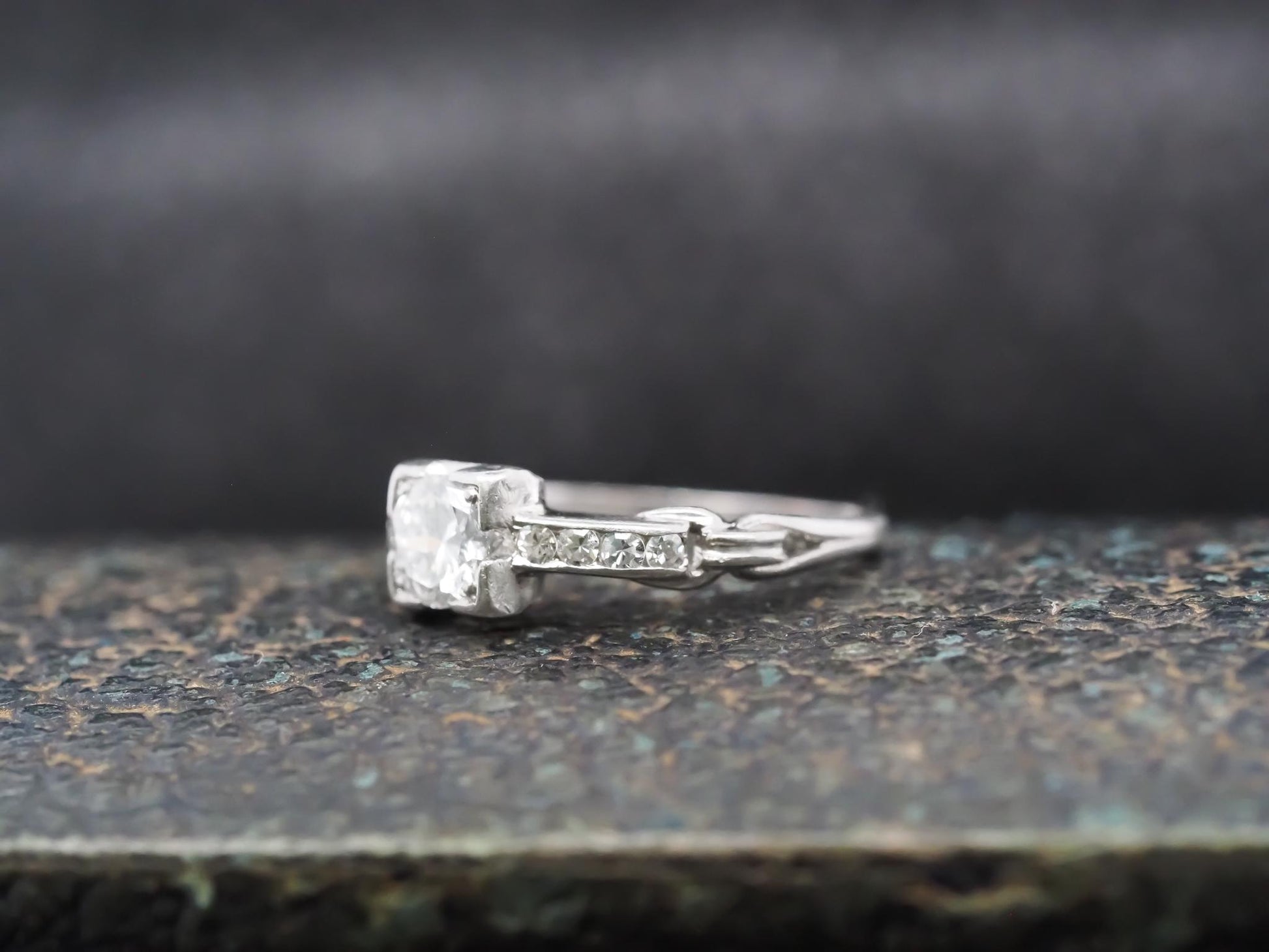 Circa 1940s Platinum Art Deco Diamond Engagement Ring - VHK#856