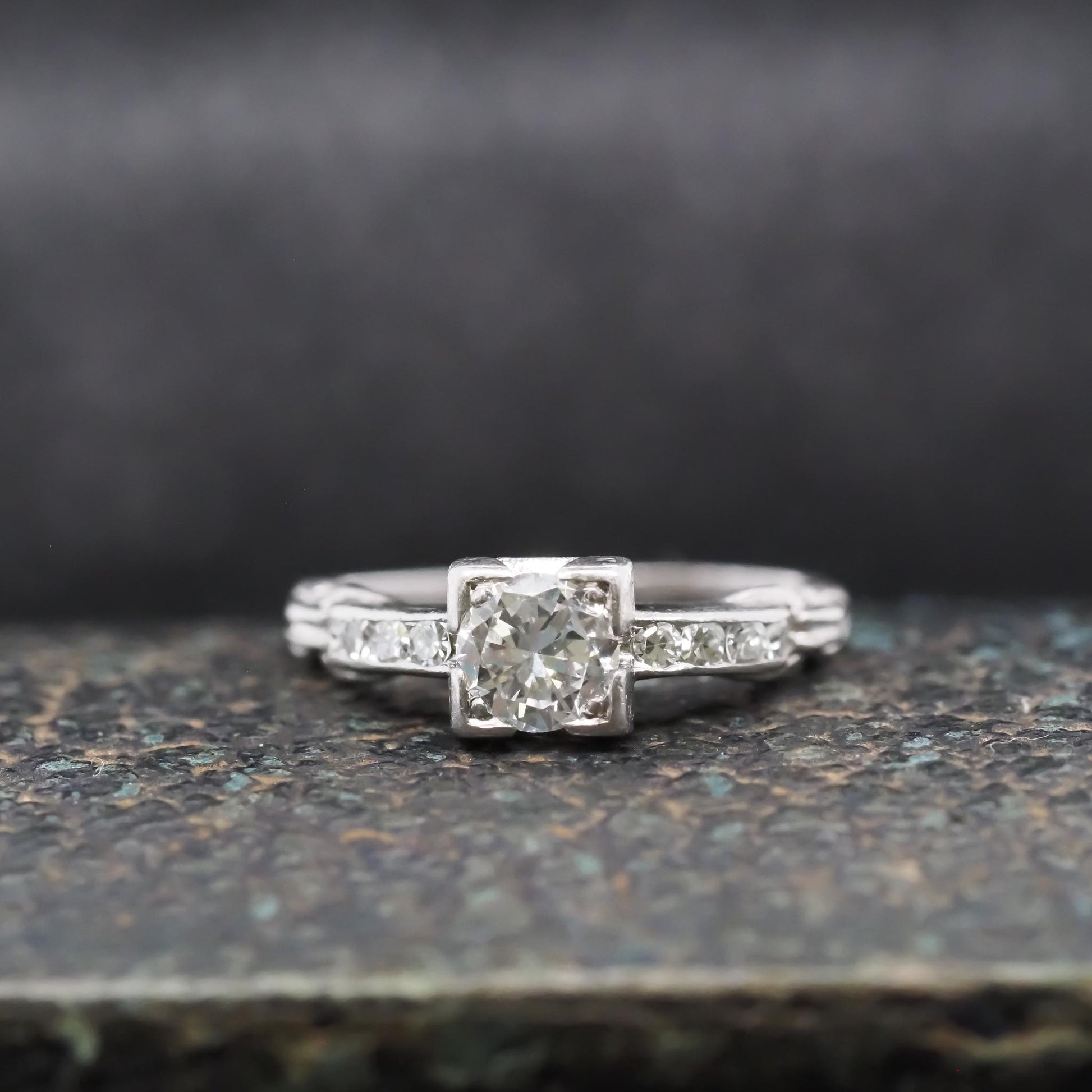 Circa 1940s Platinum Art Deco Diamond Engagement Ring - VHK#856