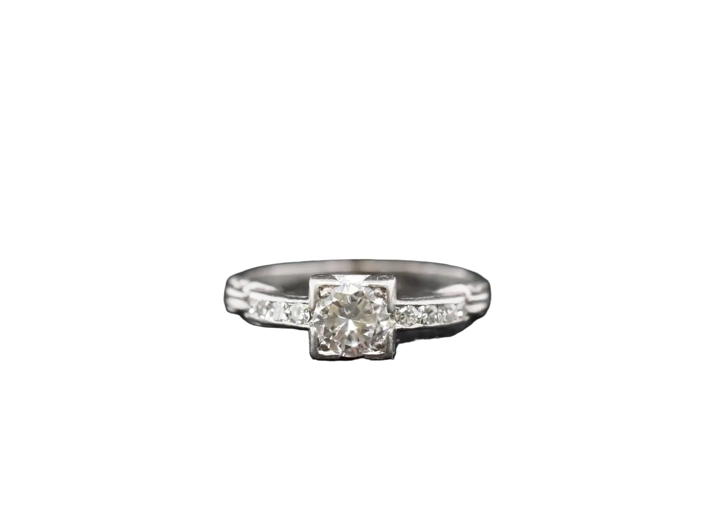 Circa 1940s Platinum Art Deco Diamond Engagement Ring - VHK#856