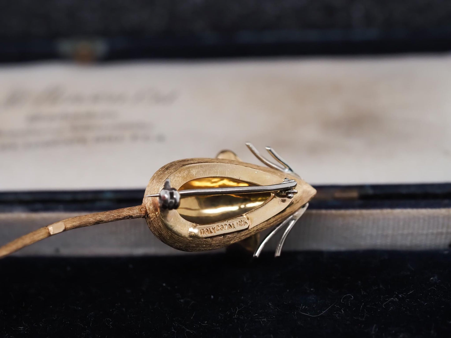 18K Yellow Gold Mouse Ruby Eyes with Long Tail Brooch Pin - VHK#857