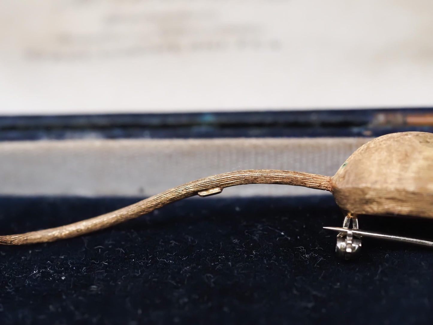 18K Yellow Gold Mouse Ruby Eyes with Long Tail Brooch Pin - VHK#857