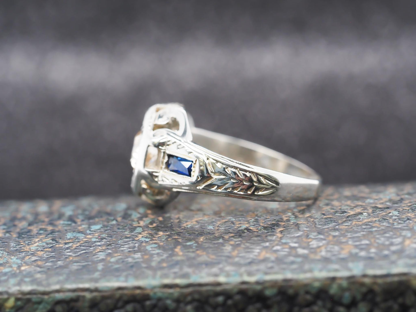 Circa 1930s 18K White Gold .80ct Diamond Art Deco Engagement Ring - VHK#859