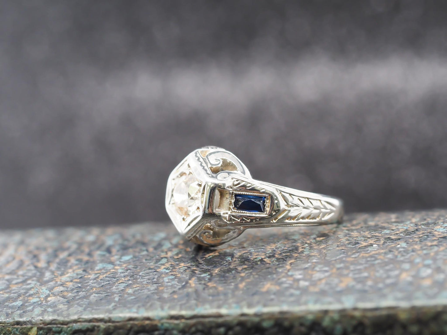 Circa 1930s 18K White Gold .80ct Diamond Art Deco Engagement Ring - VHK#859