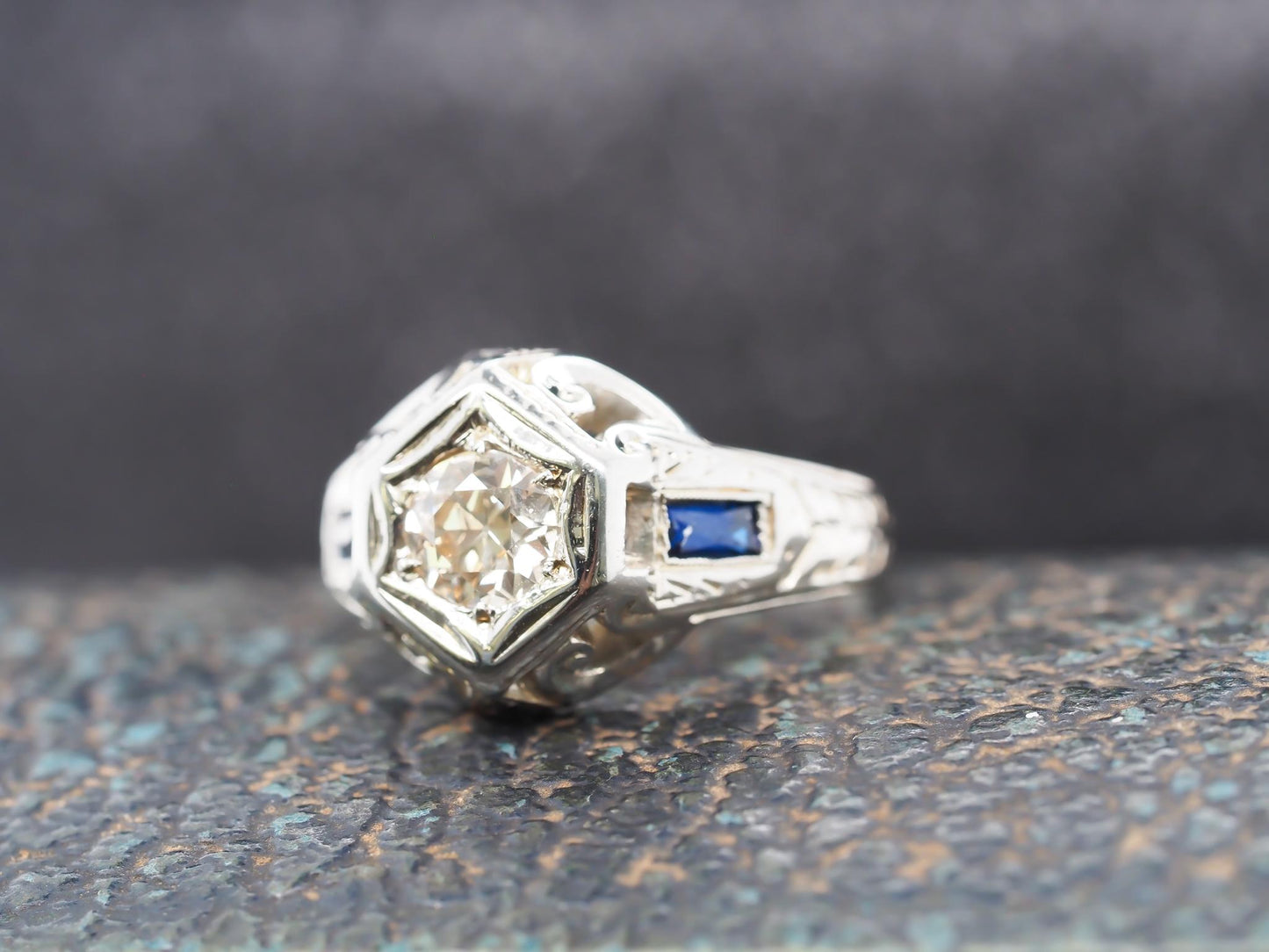 Circa 1930s 18K White Gold .80ct Diamond Art Deco Engagement Ring - VHK#859