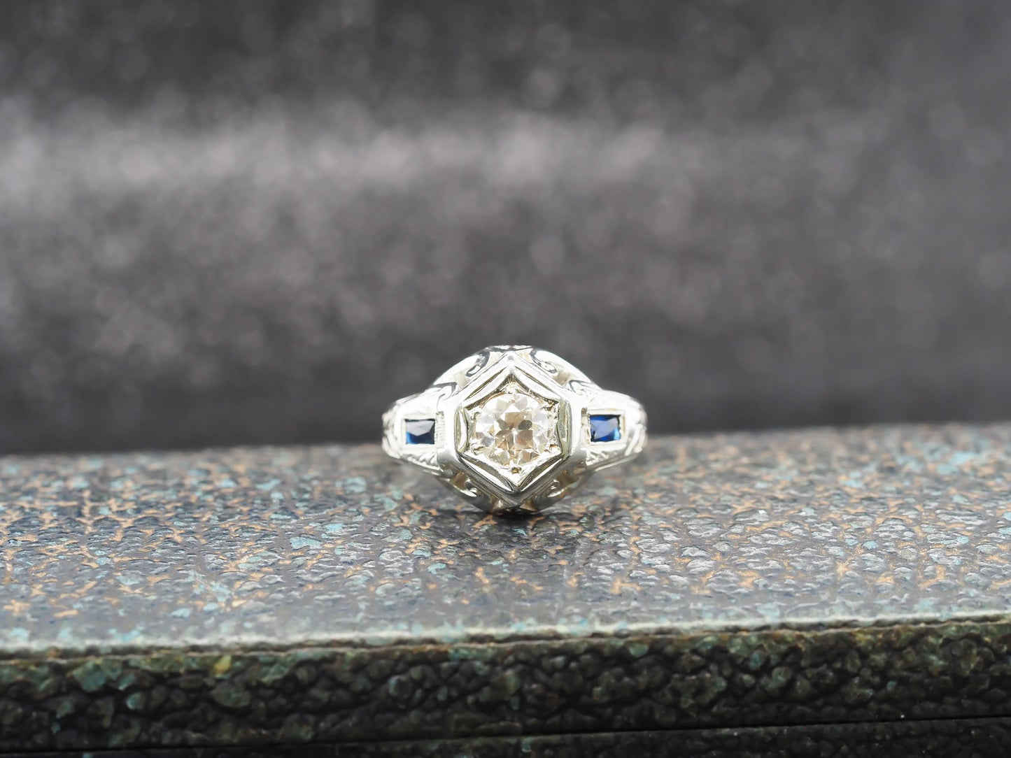 Circa 1930s 18K White Gold .80ct Diamond Art Deco Engagement Ring - VHK#859