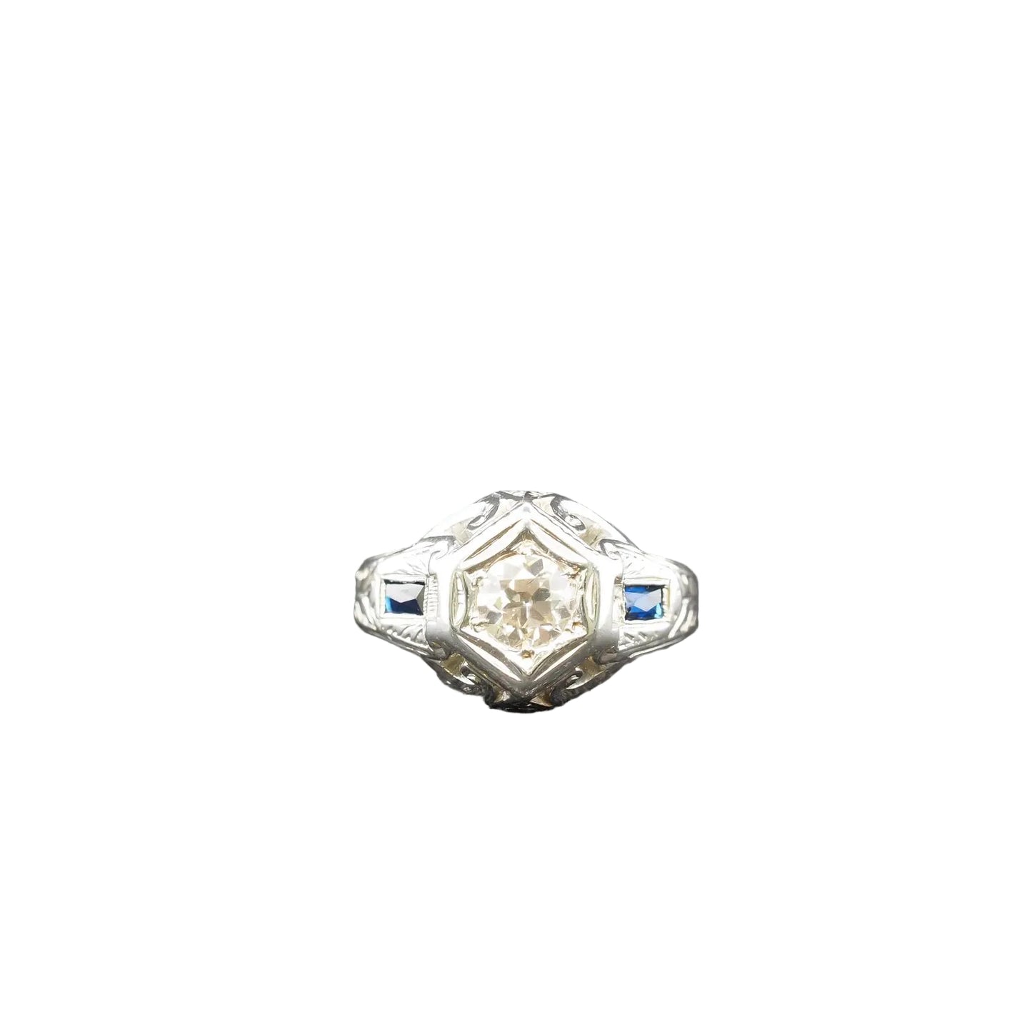 Circa 1930s 18K White Gold .80ct Diamond Art Deco Engagement Ring - VHK#859