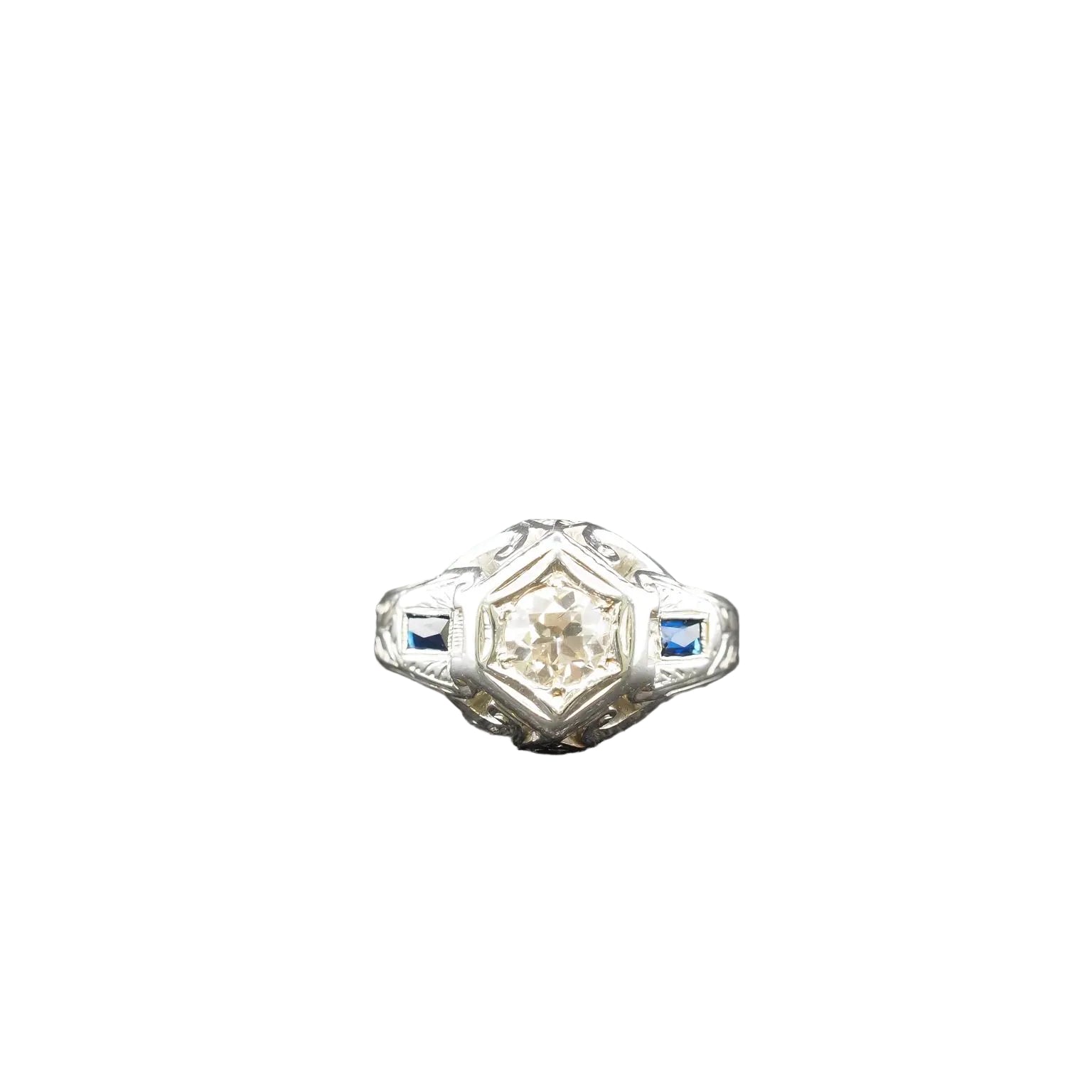 Circa 1930s 18K White Gold .80ct Diamond Art Deco Engagement Ring - VHK#859