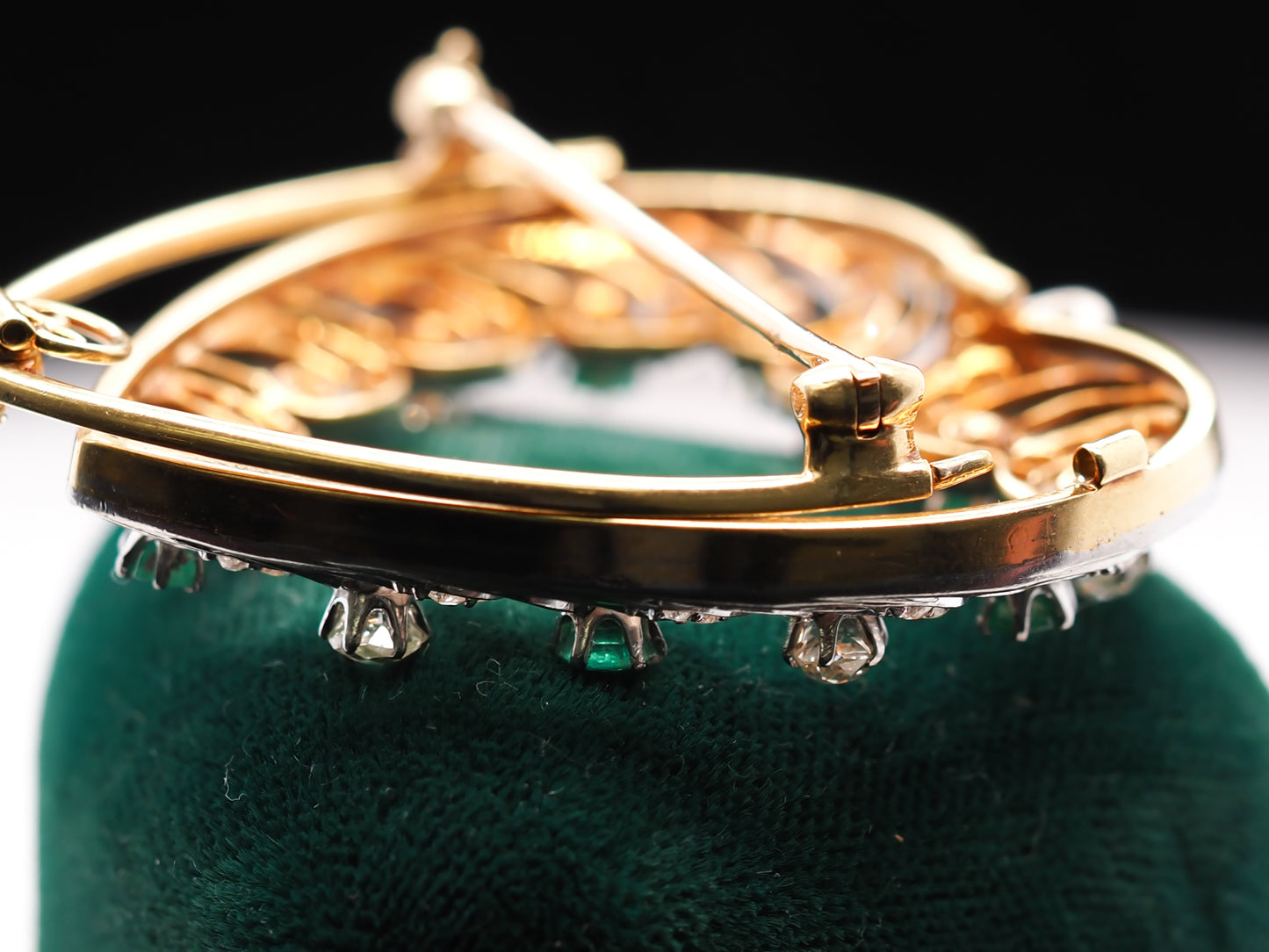 18K Gold and Platinum Top Edwardian Emerald and Old Mine Cut Diamond Pendant with Brooch Attachment