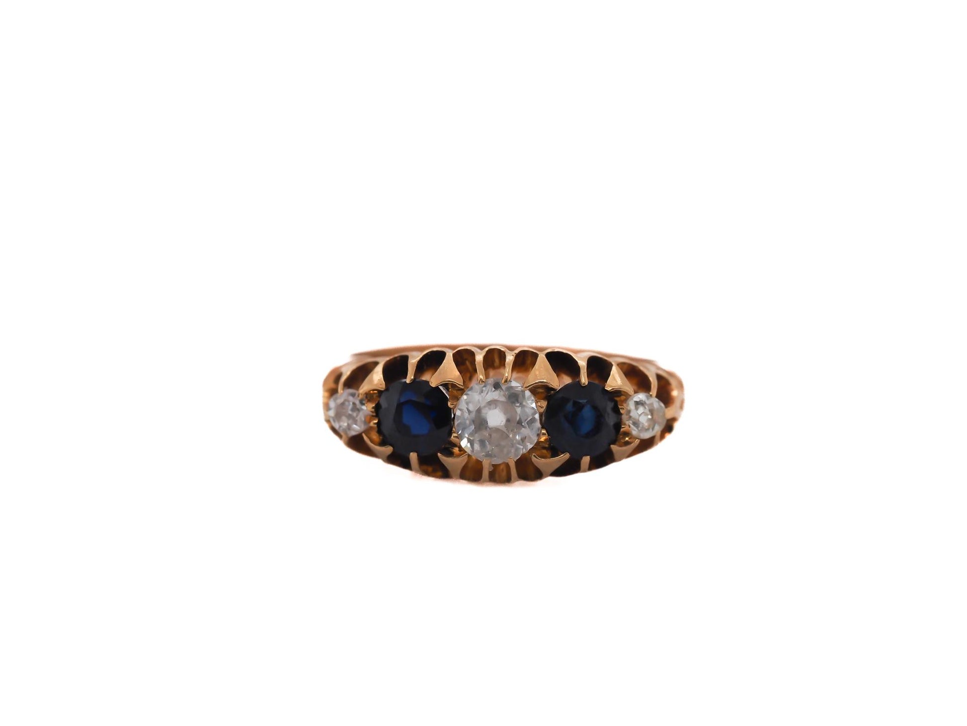 Circa 1890s Old Miner Diamond and Sapphire  Ring