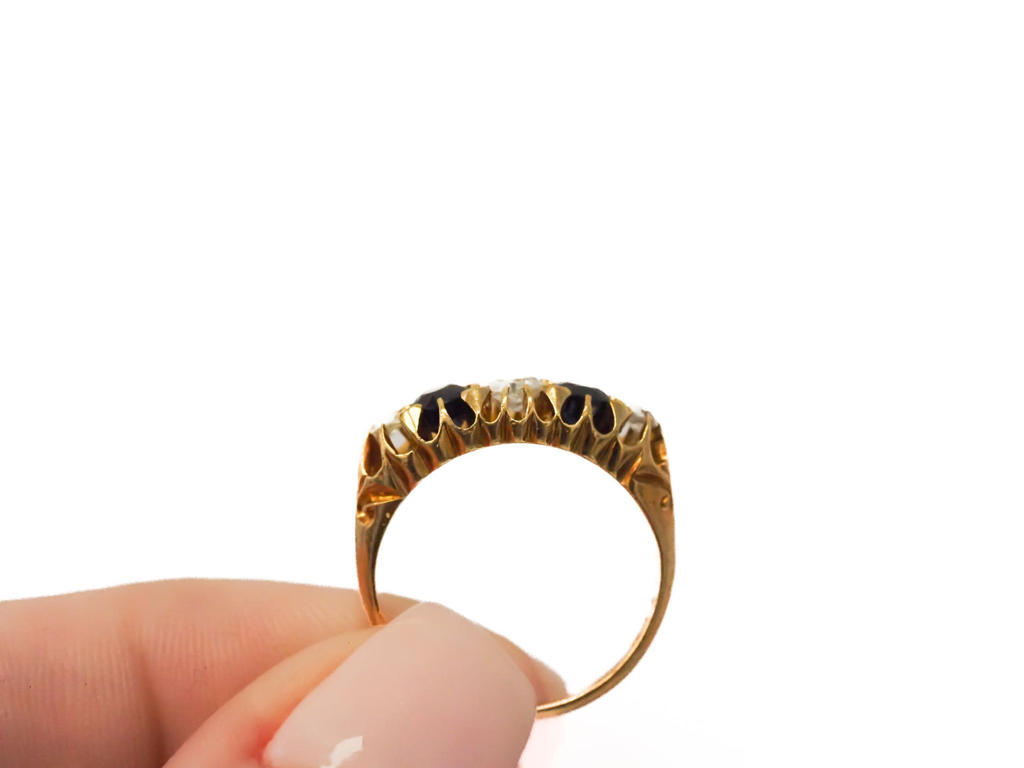 Circa 1890s Old Miner Diamond and Sapphire  Ring