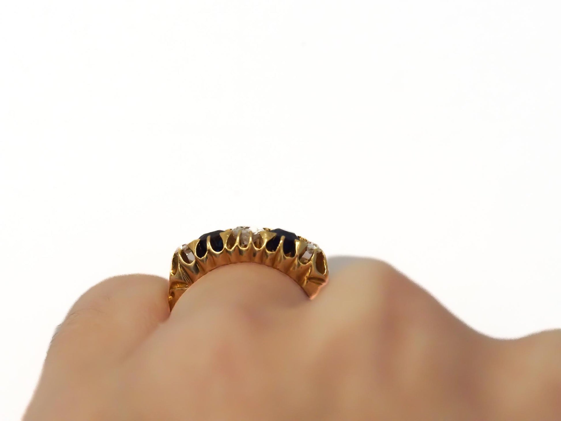 Circa 1890s Old Miner Diamond and Sapphire  Ring