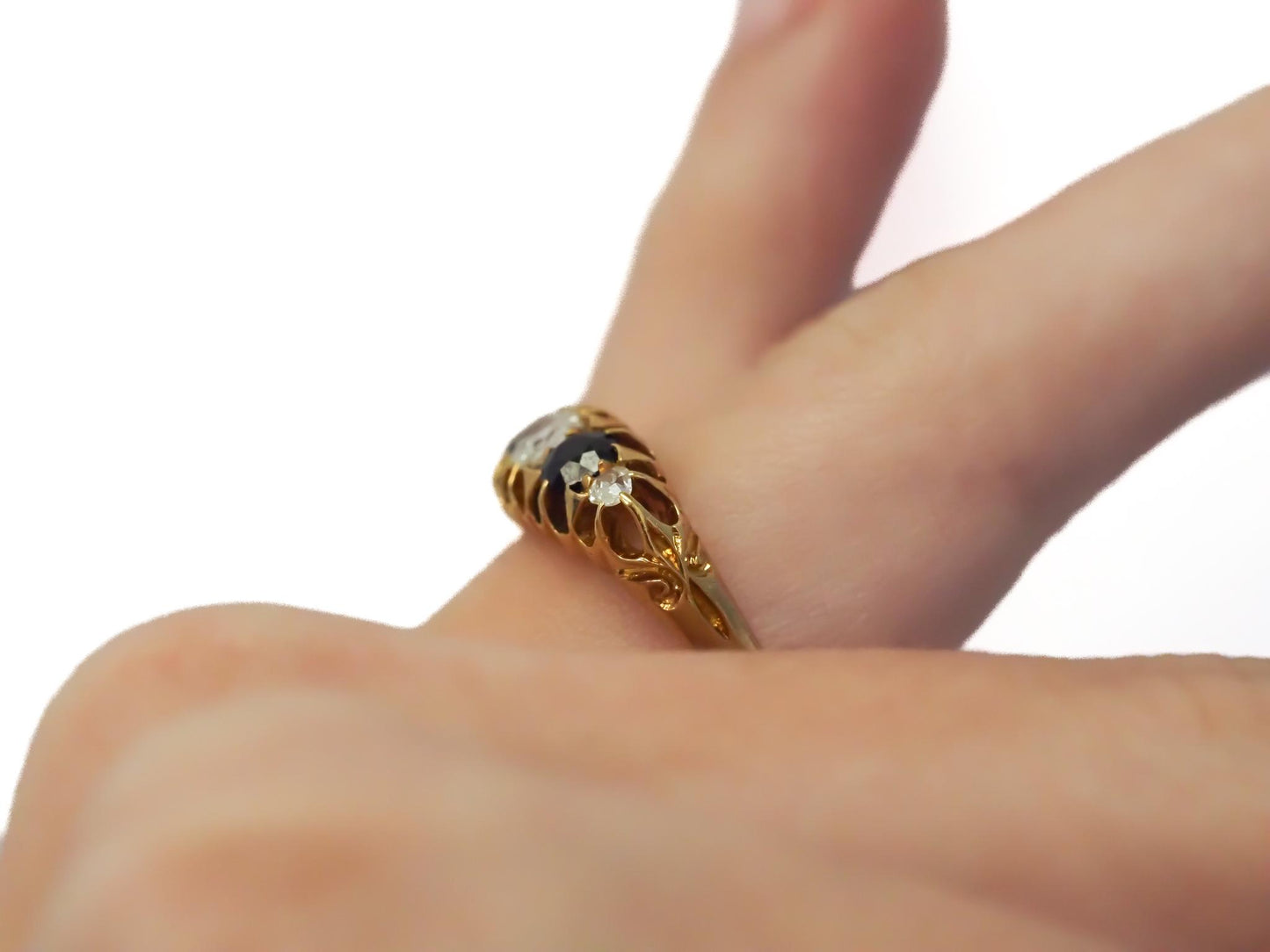 Circa 1890s Old Miner Diamond and Sapphire  Ring