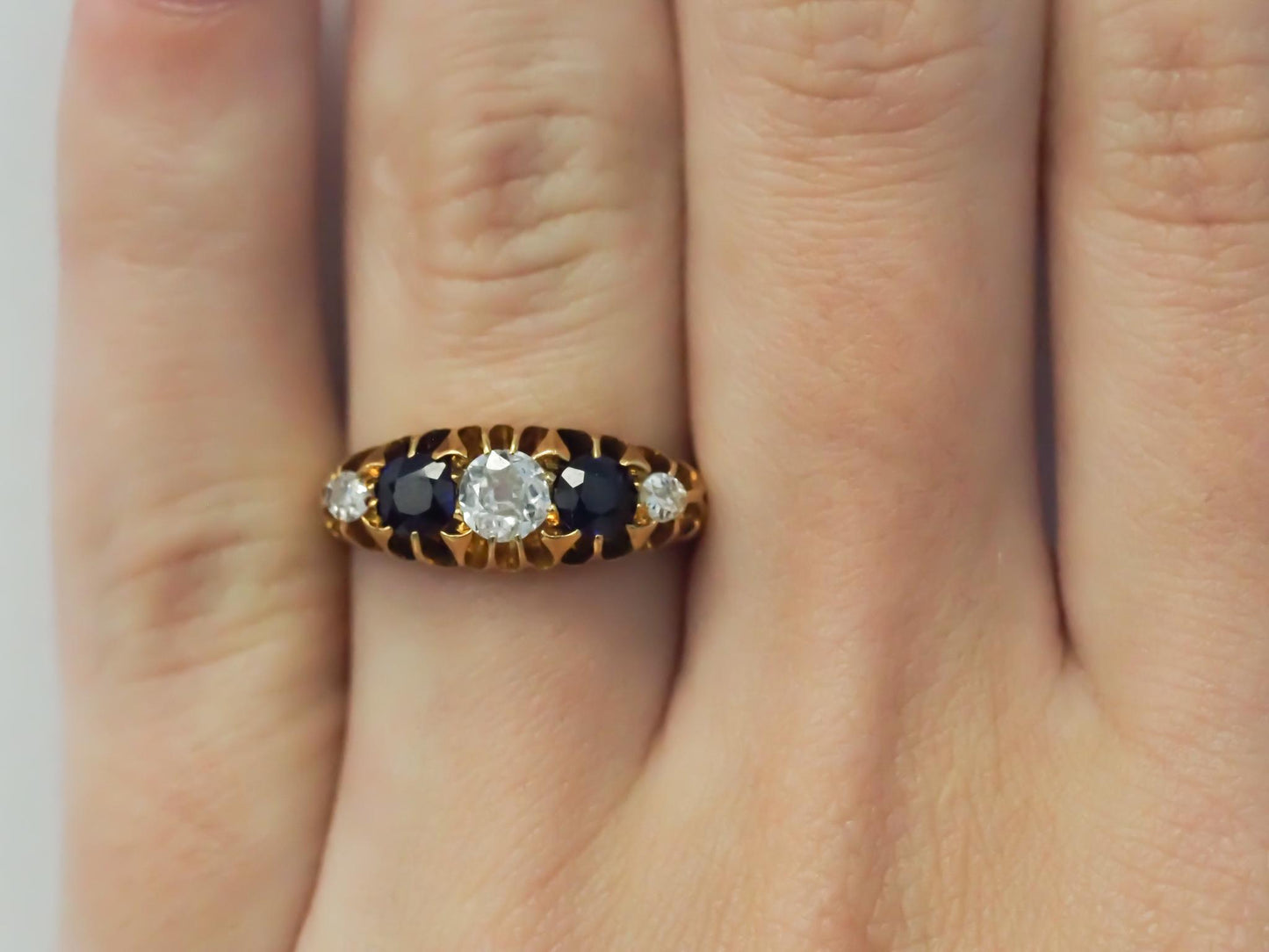 Circa 1890s Old Miner Diamond and Sapphire  Ring