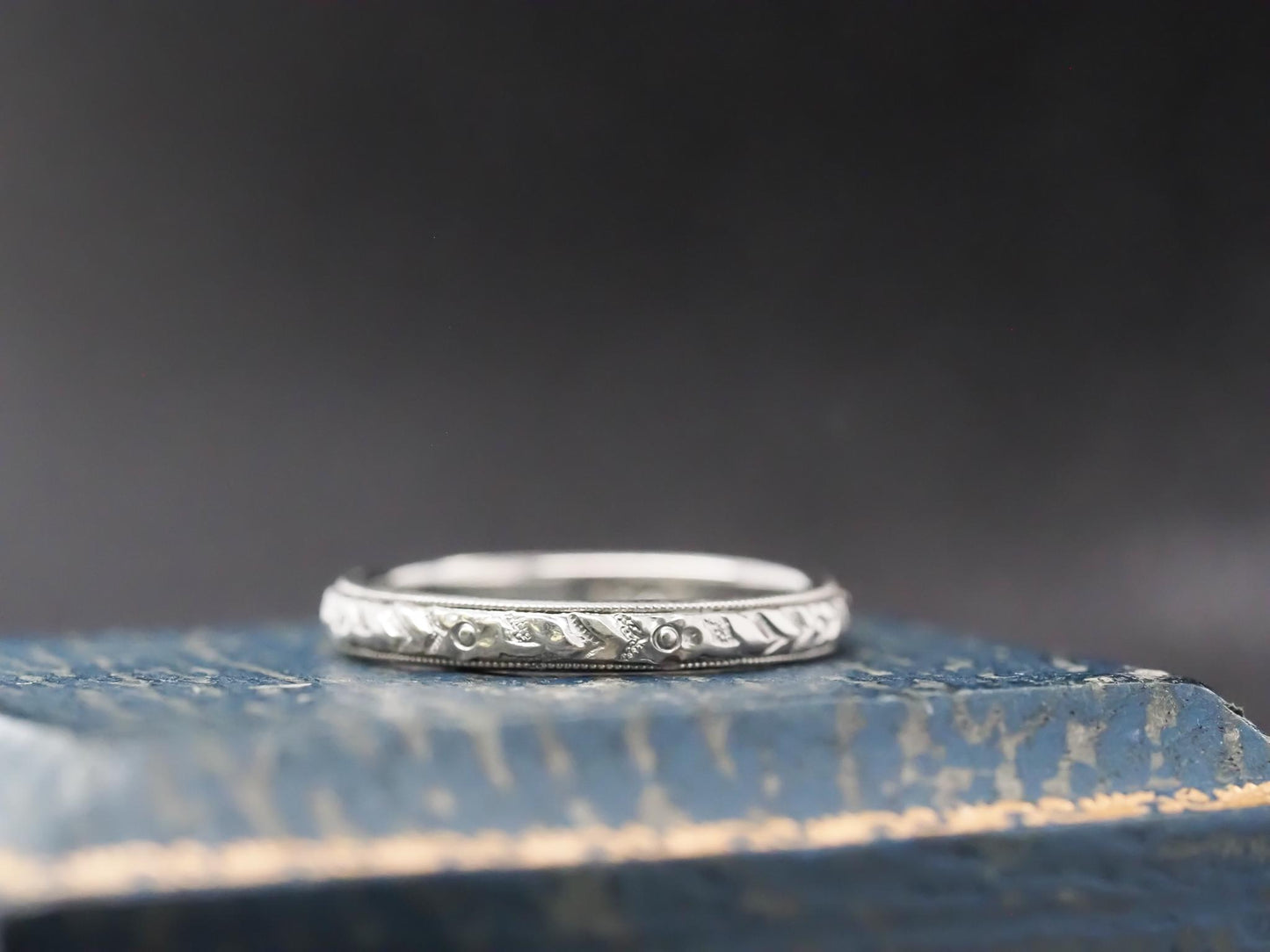 Circa 1930s 18K White Gold Hand Engraved Wedding Band Size 5 - VHK#864