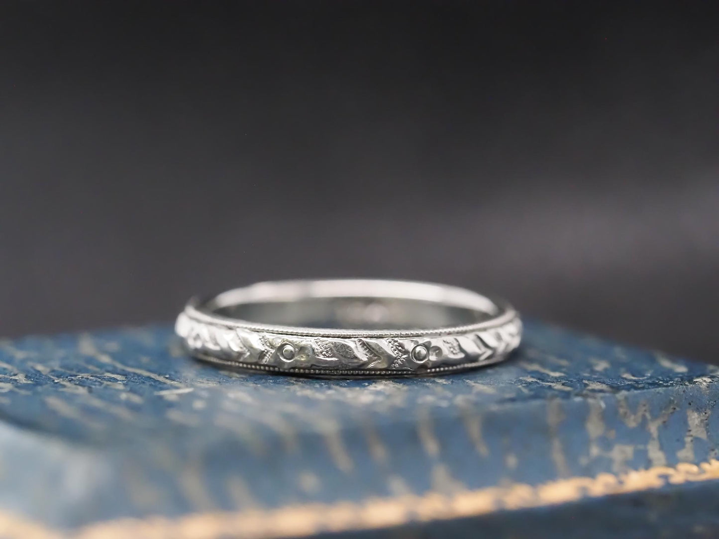 Circa 1930s 18K White Gold Hand Engraved Wedding Band Size 5 - VHK#864
