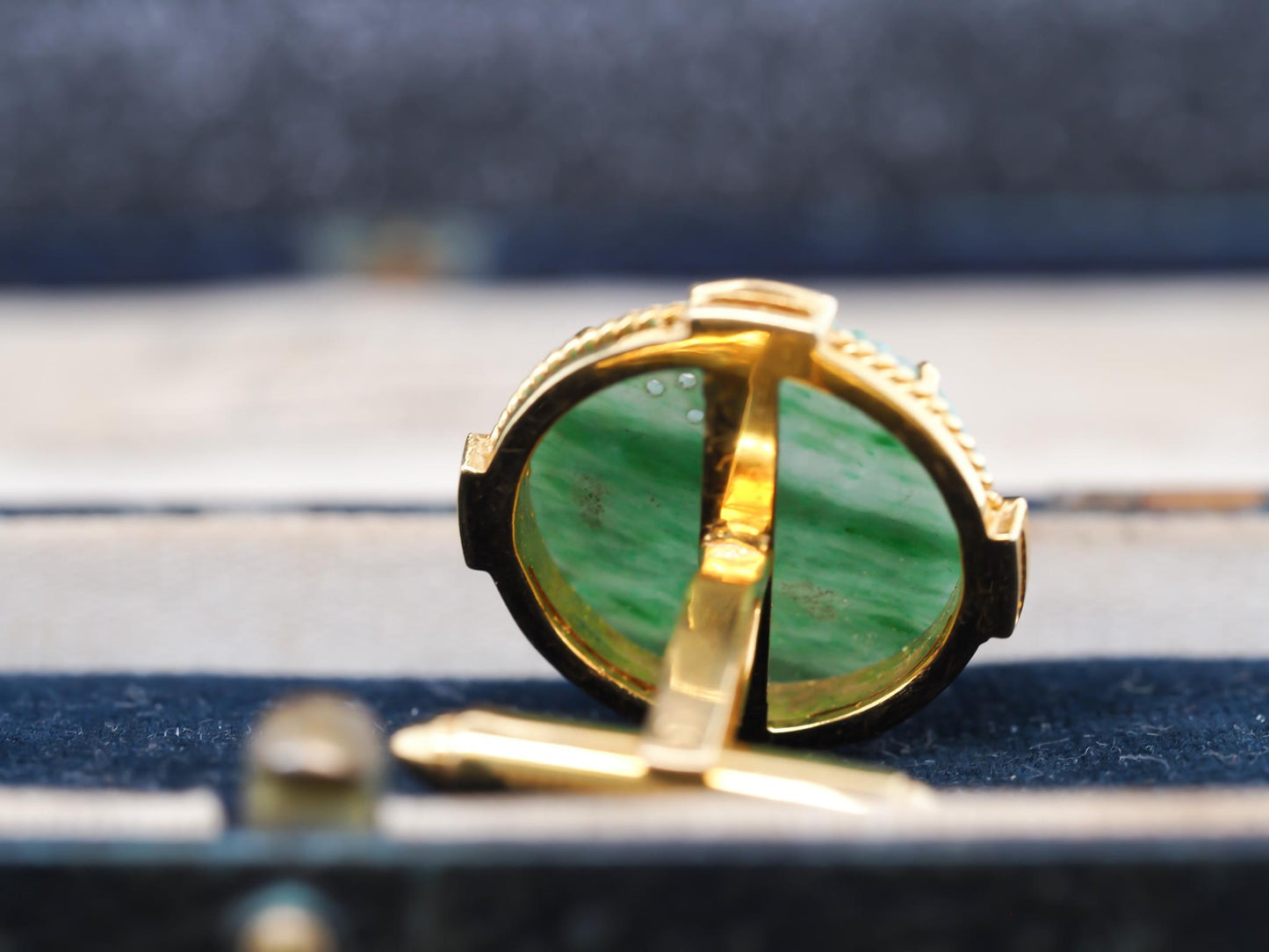 Vintage 18K Yellow Gold Jade and Diamond Cufflinks - VHK#873