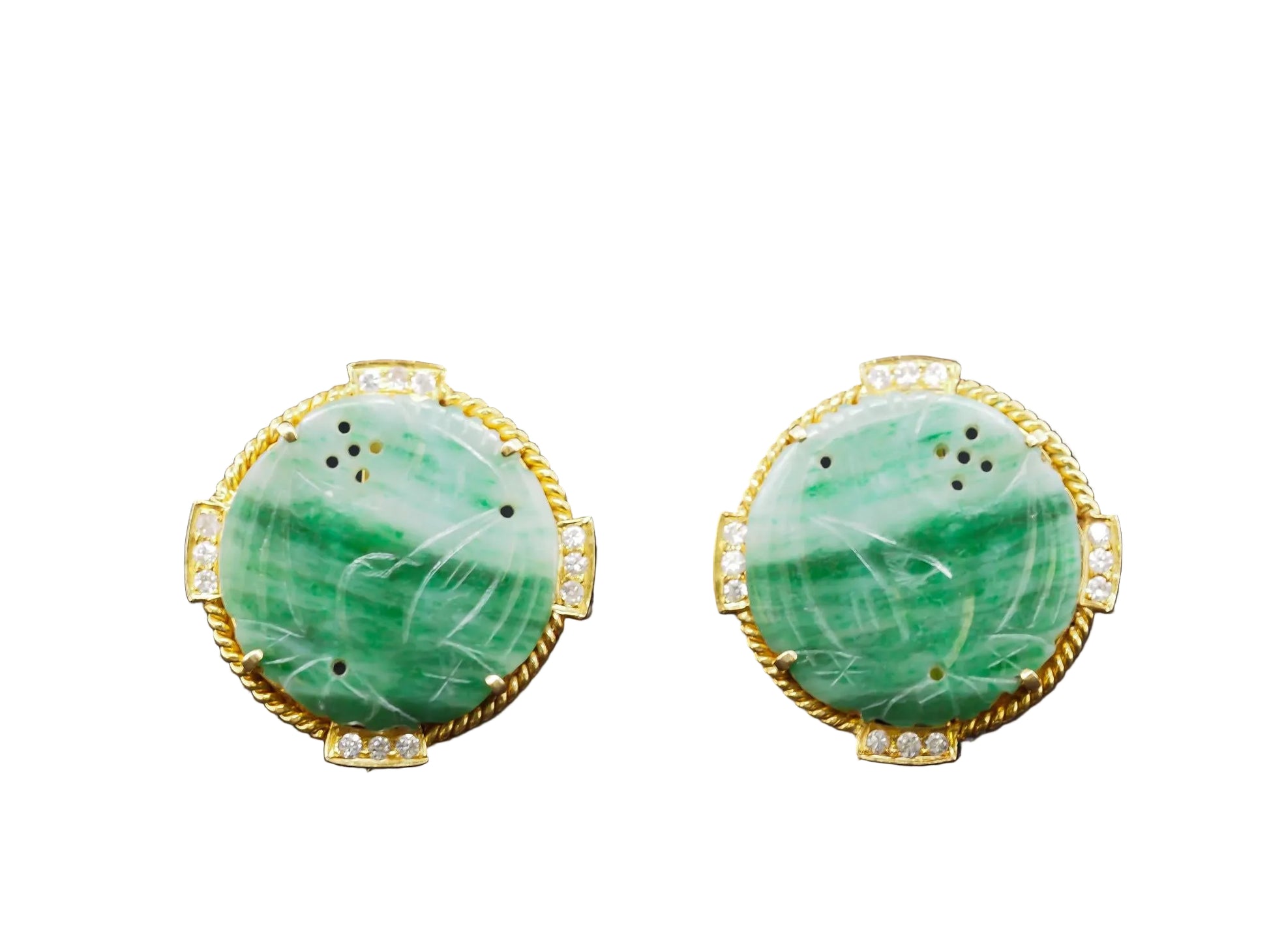 Vintage 18K Yellow Gold Jade and Diamond Cufflinks - VHK#873