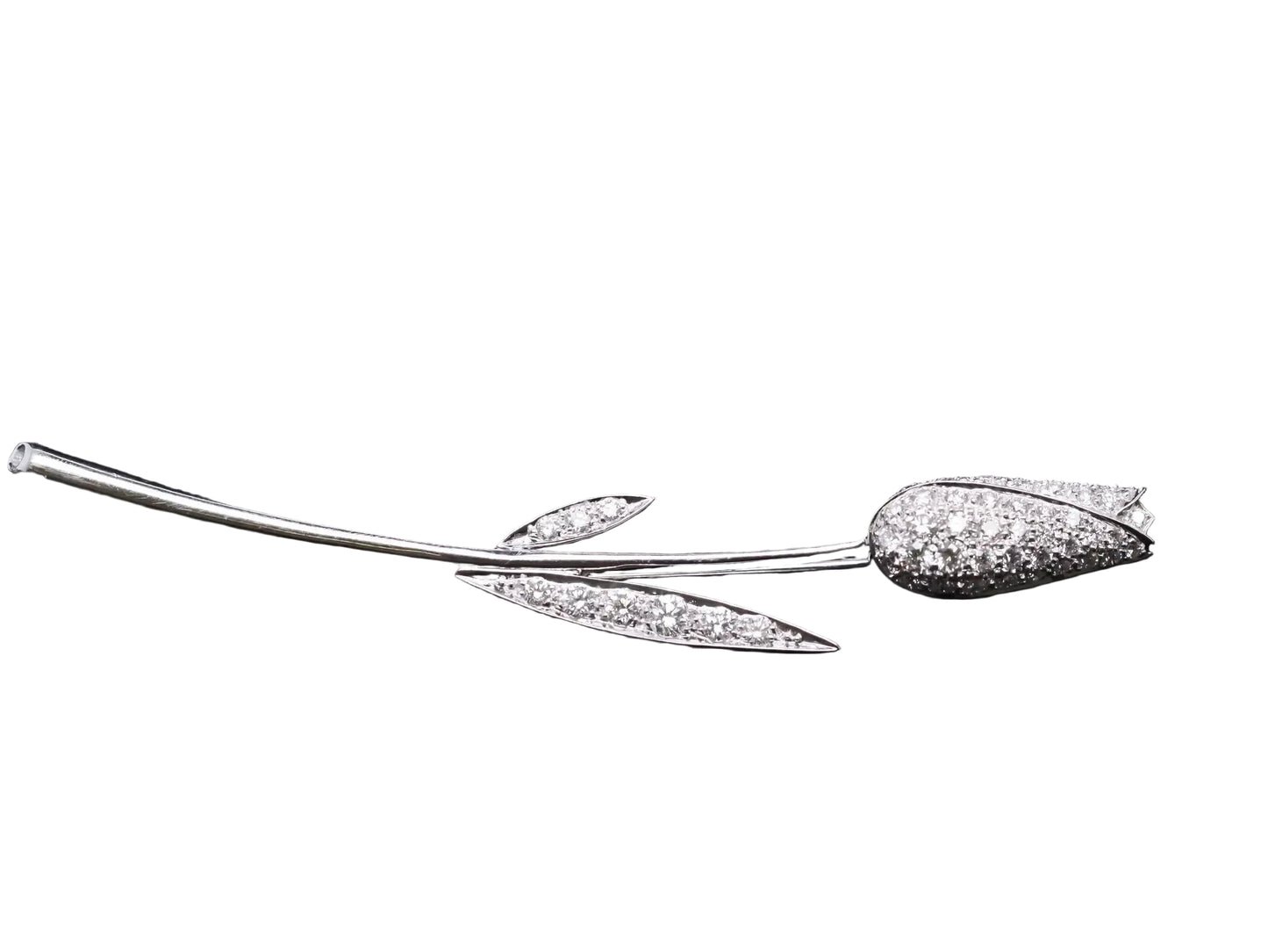 14K White Gold Diamond Flower Brooch Pin - VHK#879
