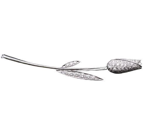 14K White Gold Diamond Flower Brooch Pin - VHK#879