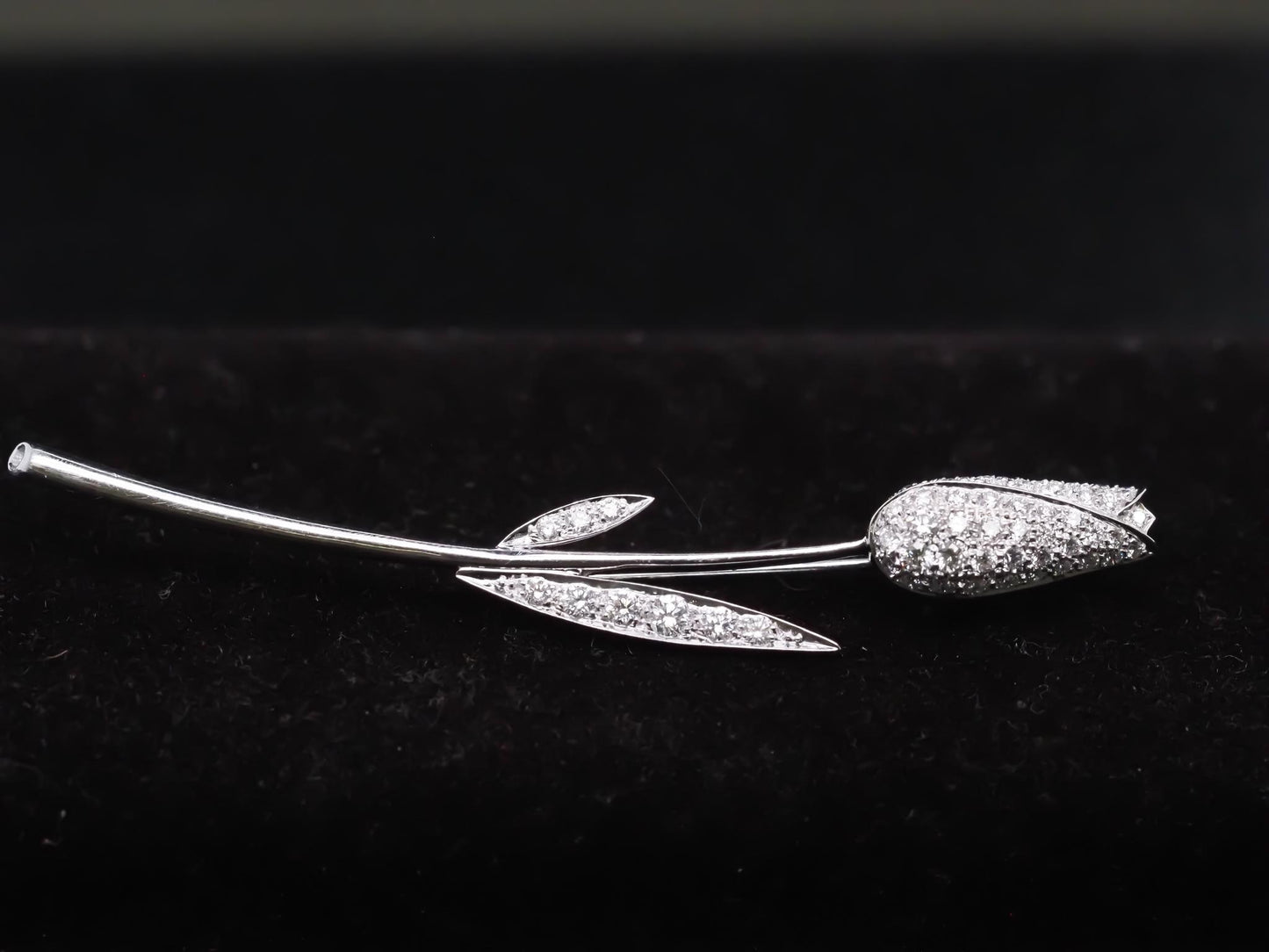 14K White Gold Diamond Flower Brooch Pin - VHK#879