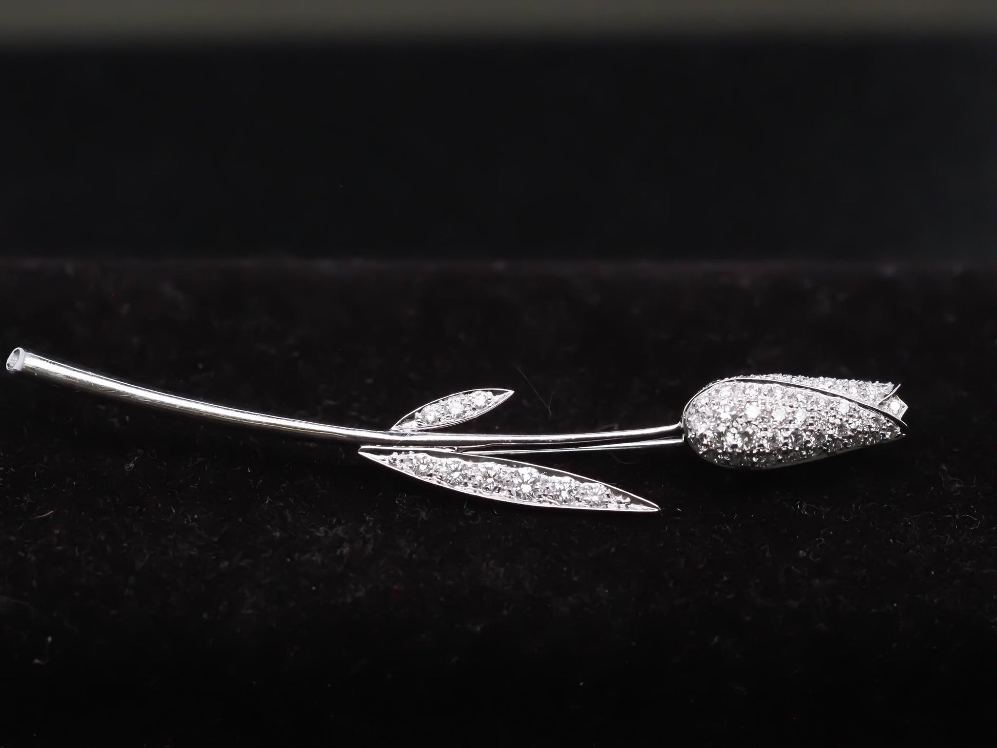 14K White Gold Diamond Flower Brooch Pin - VHK#879