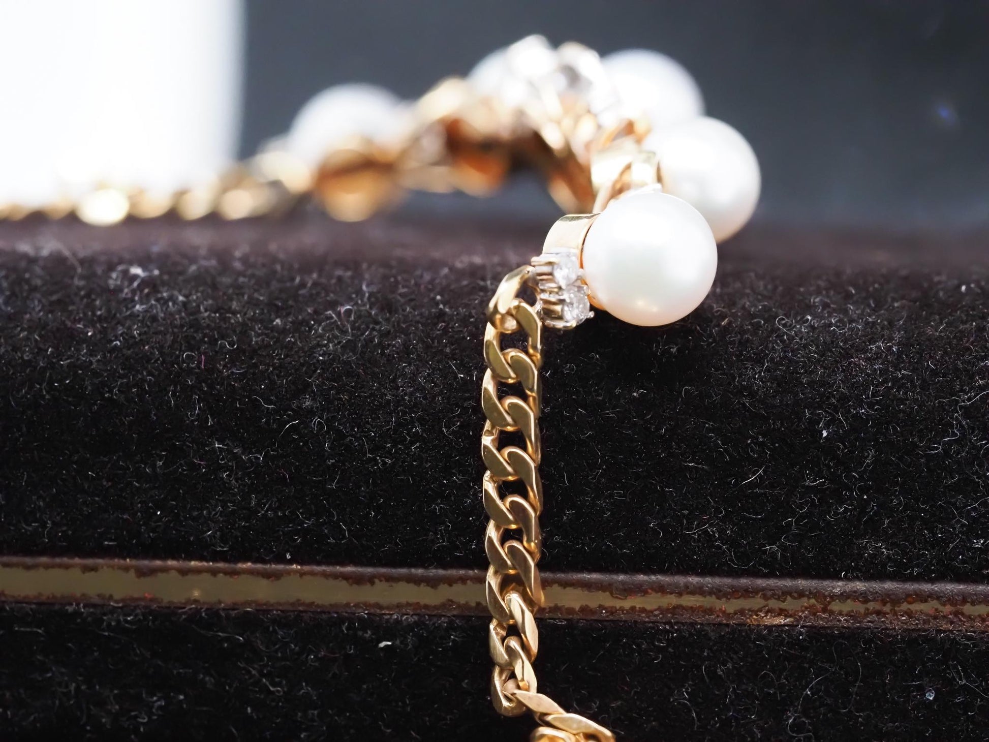 Vintage 14K Yellow Gold Diamond and Pearl Bracelet - VHK#883