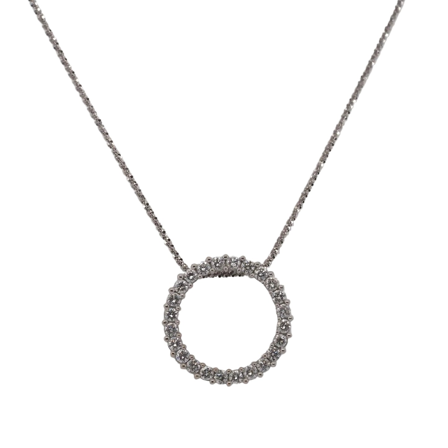 14K White Gold 2.25ct Diamond Circle Pendant and Chain - VHK#881