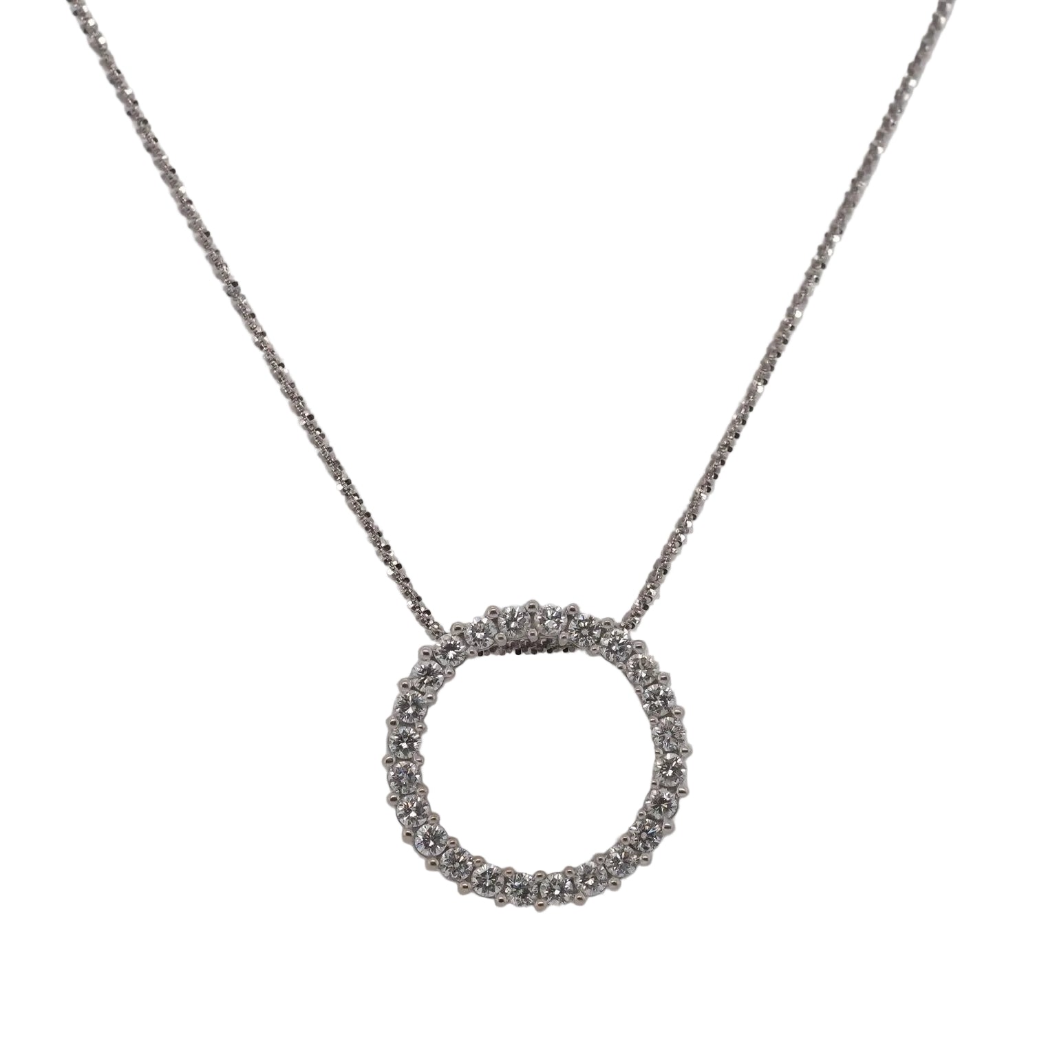 14K White Gold 2.25ct Diamond Circle Pendant and Chain - VHK#881