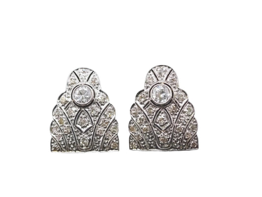 Circa 1920s Platinum Art Deco Old European DIamond Double Clip Brooch
