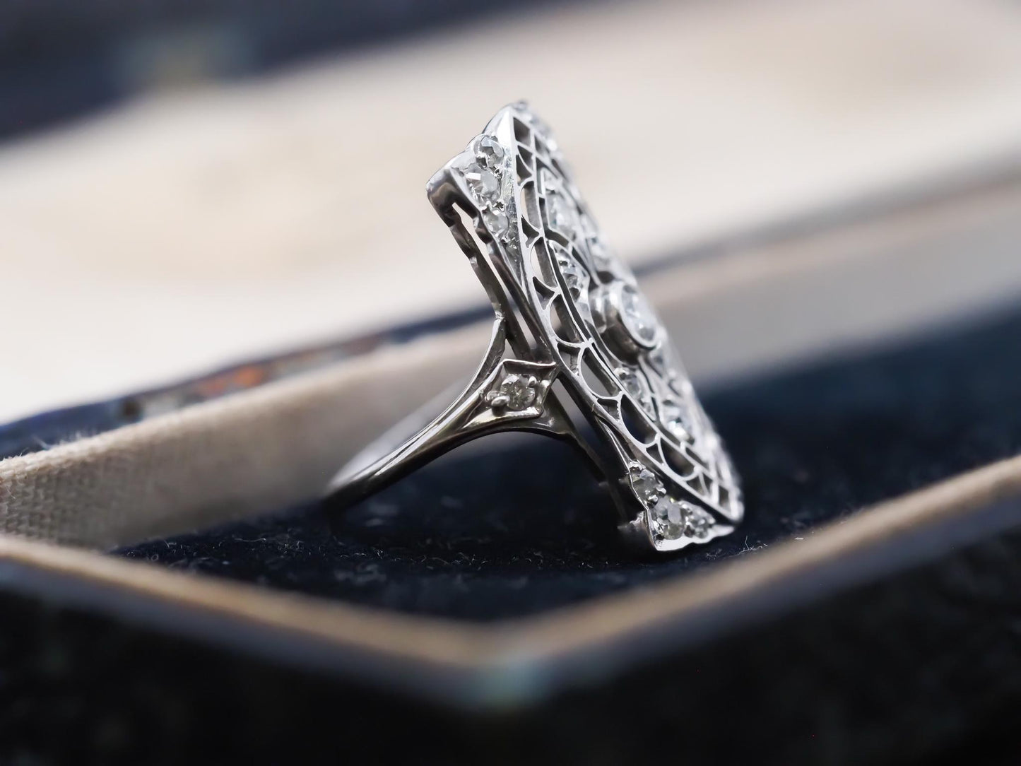 Platinum Edwardian Openwork Filigree Old European Diamond Ring - VHK#890
