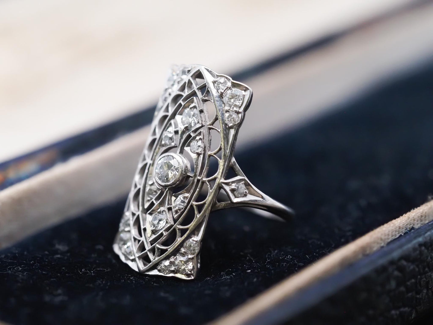 Platinum Edwardian Openwork Filigree Old European Diamond Ring - VHK#890