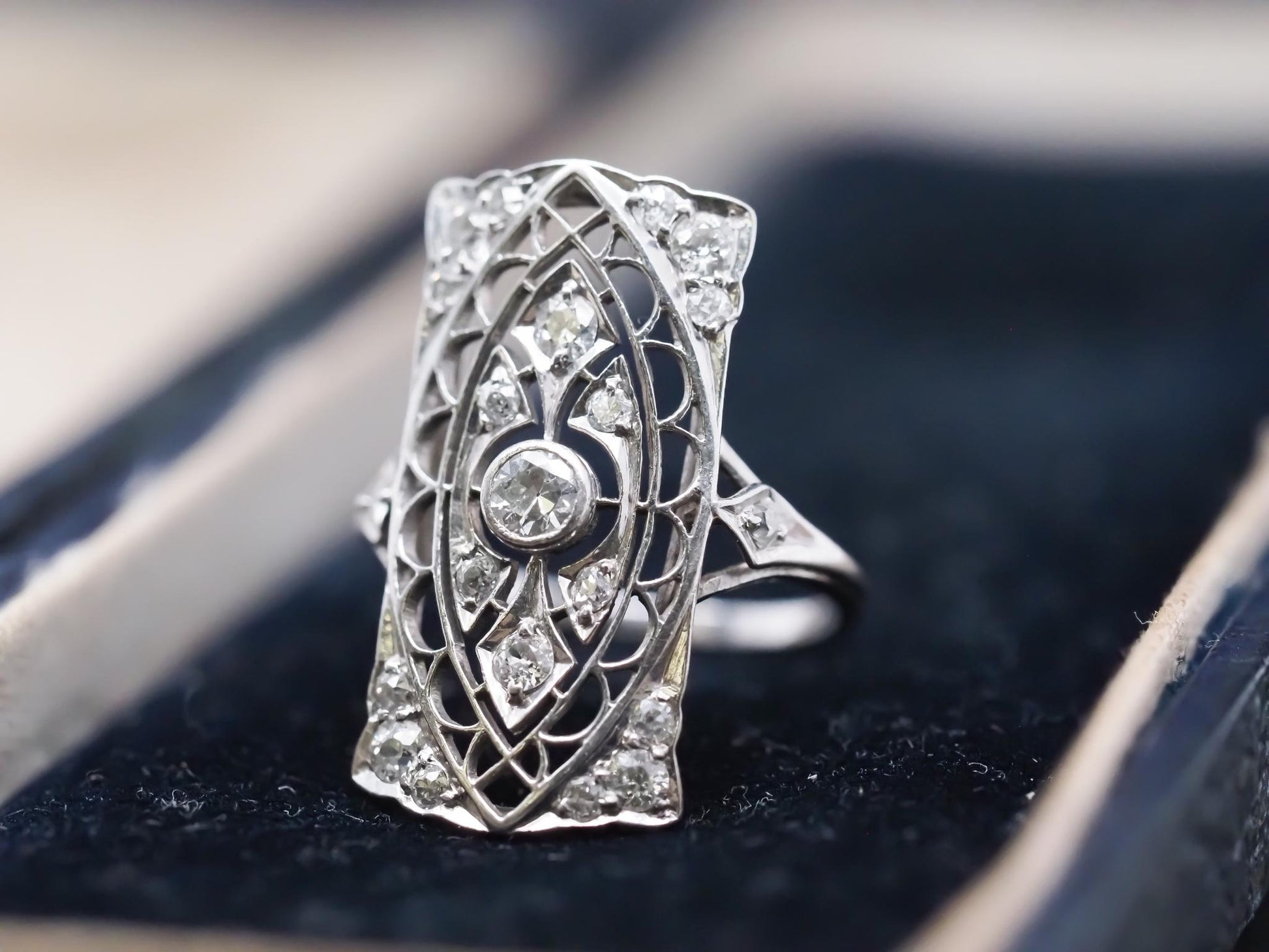 Platinum Edwardian Openwork Filigree Old European Diamond Ring - VHK#890