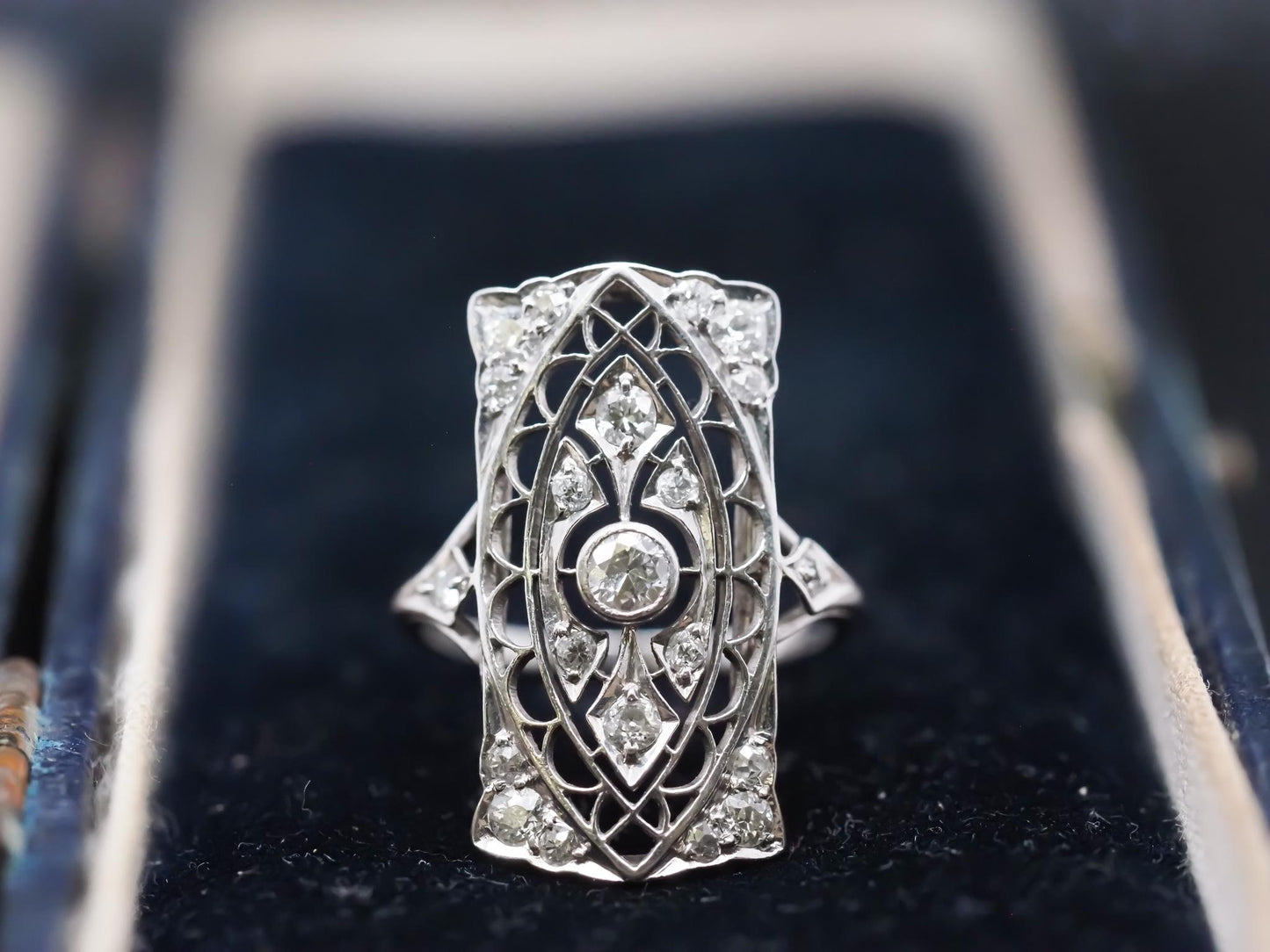 Platinum Edwardian Openwork Filigree Old European Diamond Ring - VHK#890