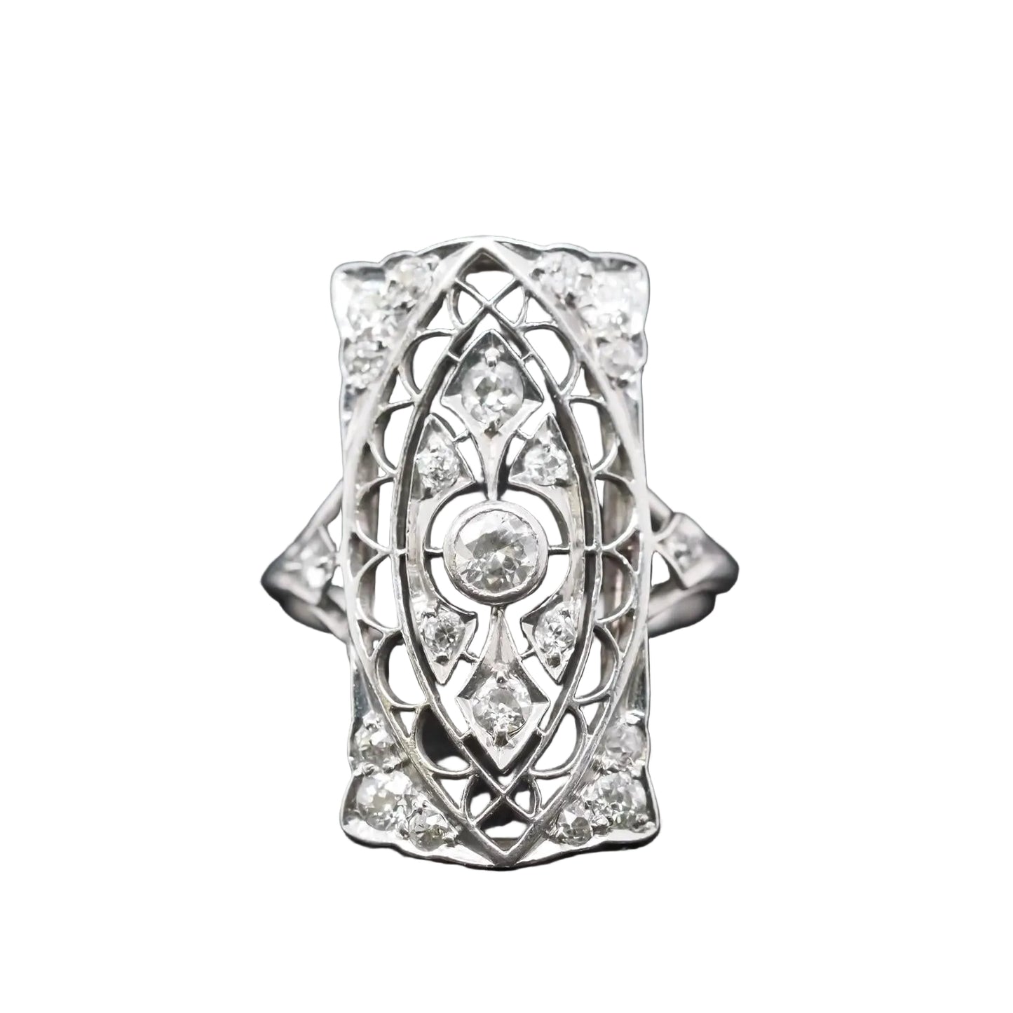 Platinum Edwardian Openwork Filigree Old European Diamond Ring - VHK#890