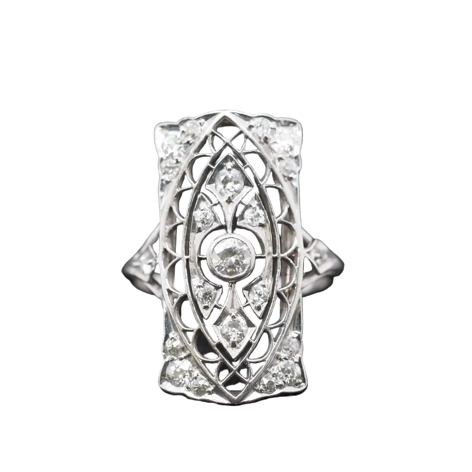 Platinum Edwardian Openwork Filigree Old European Diamond Ring - VHK#890