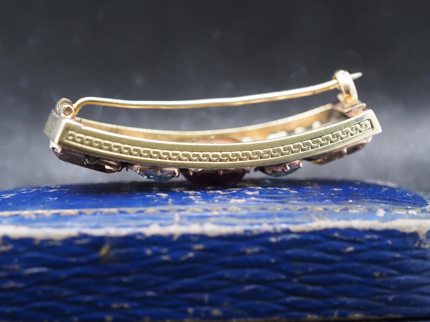 1850s 14K Yellow Gold Hair Pin/ Brooch with Aquamarine Citrine and Tourmaline