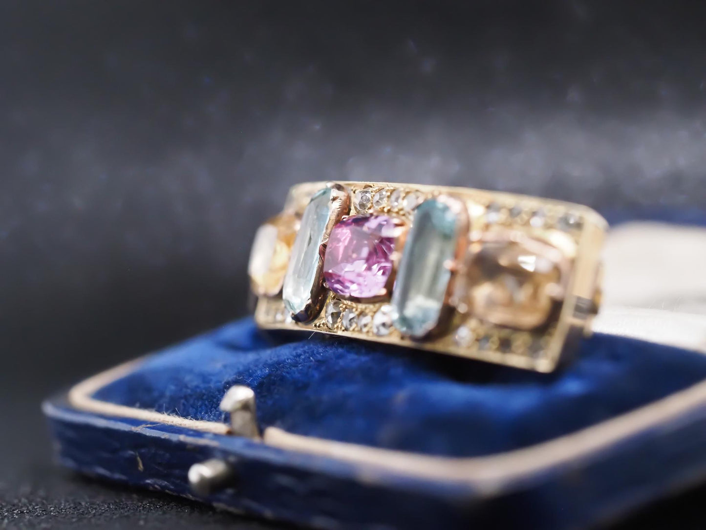 1850s 14K Yellow Gold Hair Pin/ Brooch with Aquamarine Citrine and Tourmaline