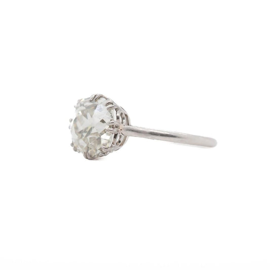 Circa 1900s Edwardian Platinum 2.69ct Old Mine Diamond Engagement Ring