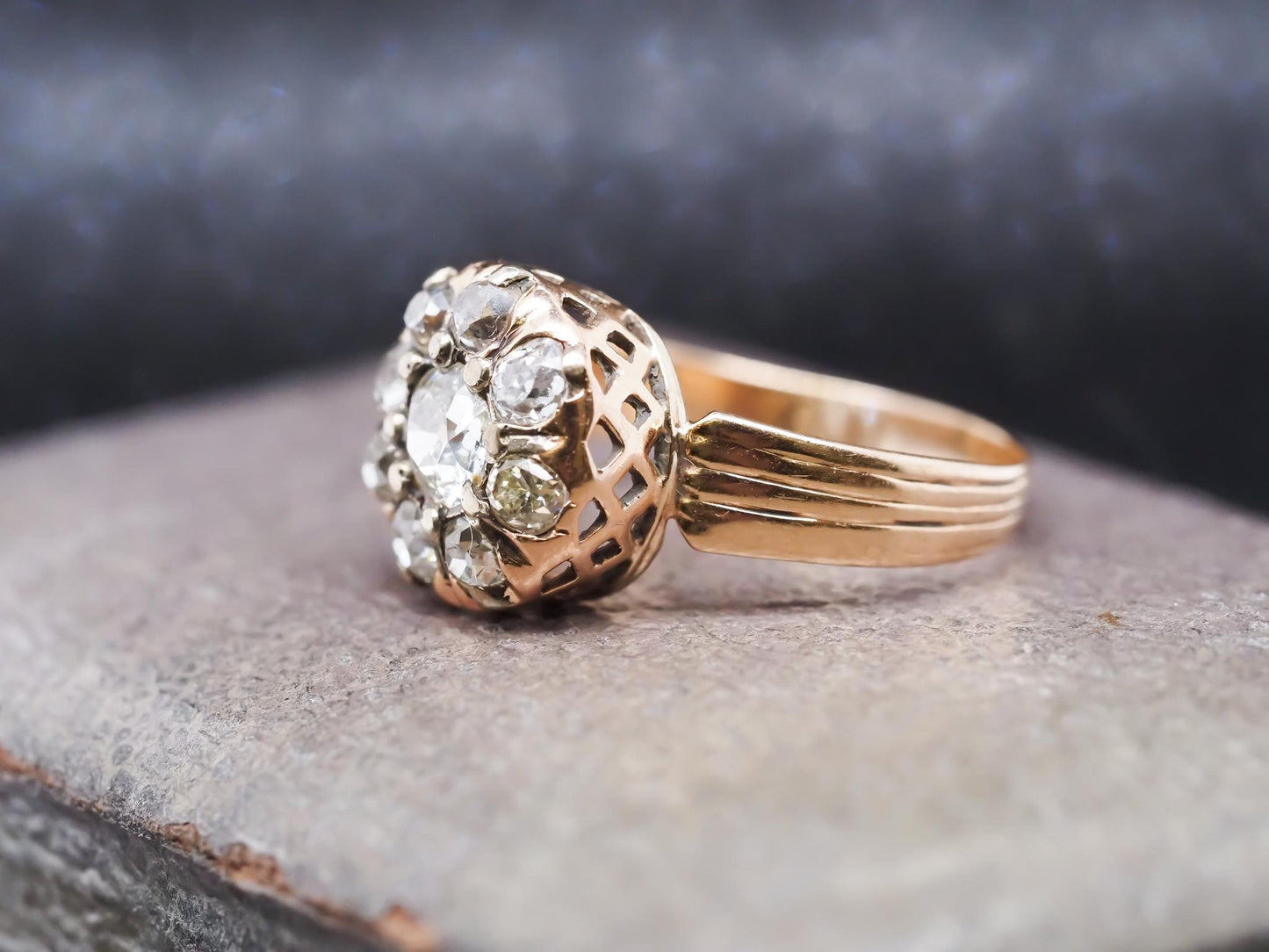 Victorian 14K Yellow Gold Old Mine Diamond Cluster Ring - VHK#742a