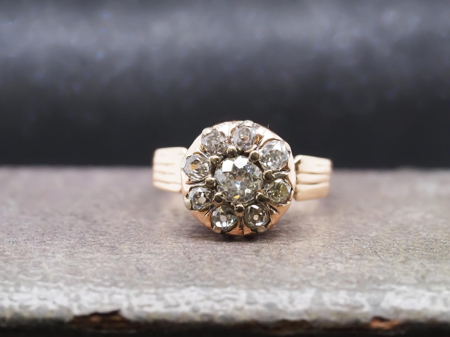 Victorian 14K Yellow Gold Old Mine Diamond Cluster Ring - VHK#742a