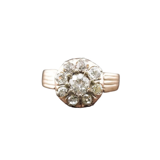 Victorian 14K Yellow Gold Old Mine Diamond Cluster Ring - VHK#742a